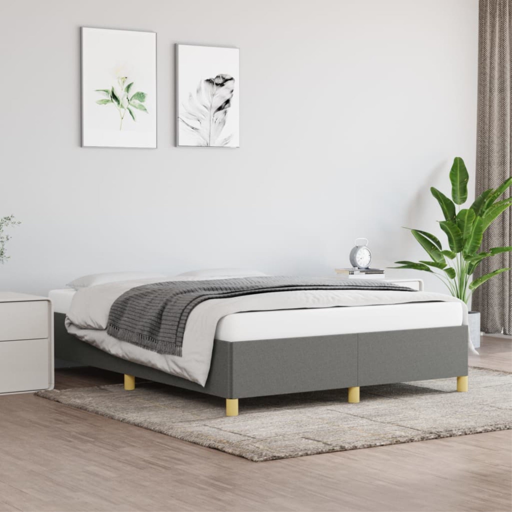 vidaXL Bed Frame Dark Gray 53.9″x74.8″ Full Fabric