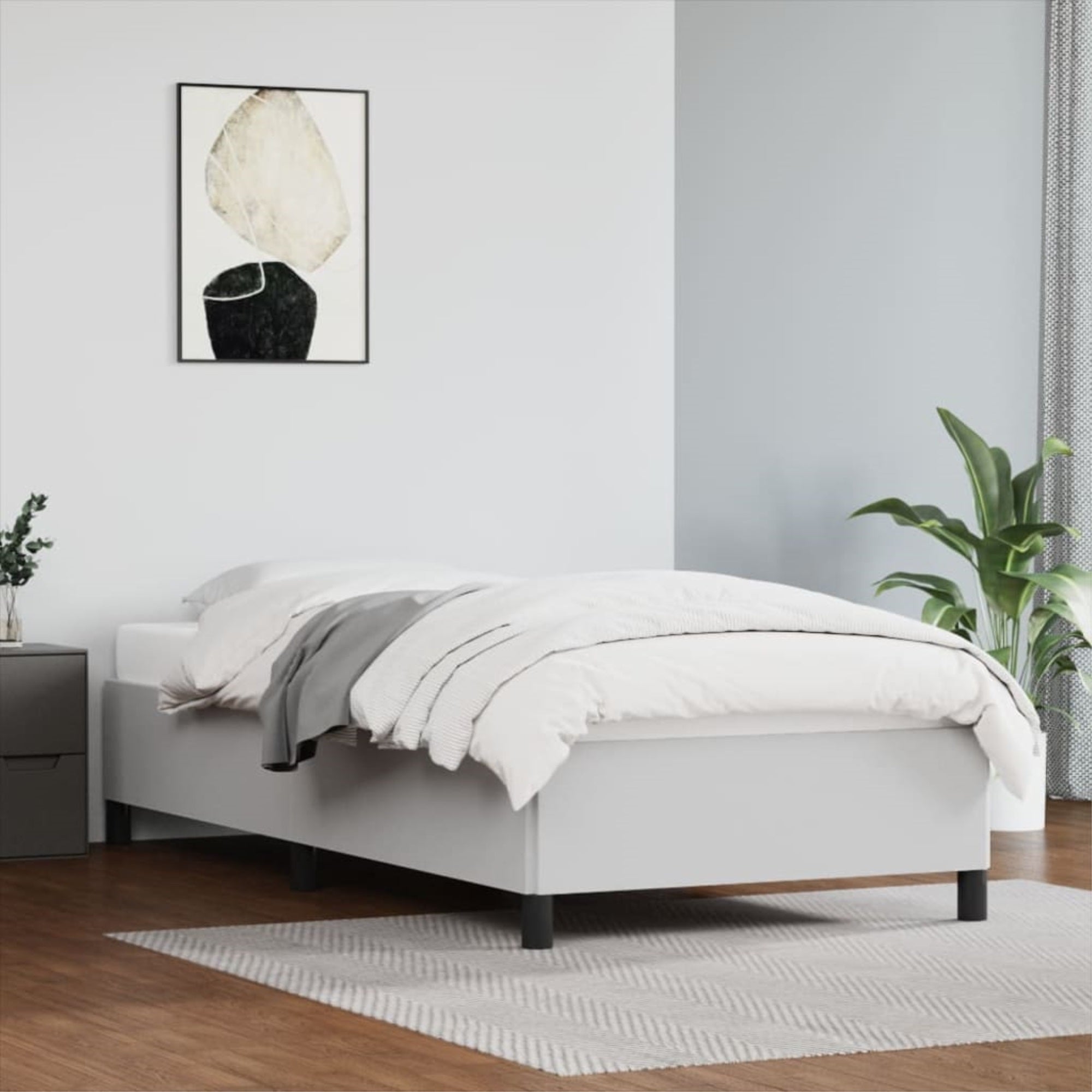 vidaXL Bed Frame White 39.4″x79.9″ Twin XL Faux Leather