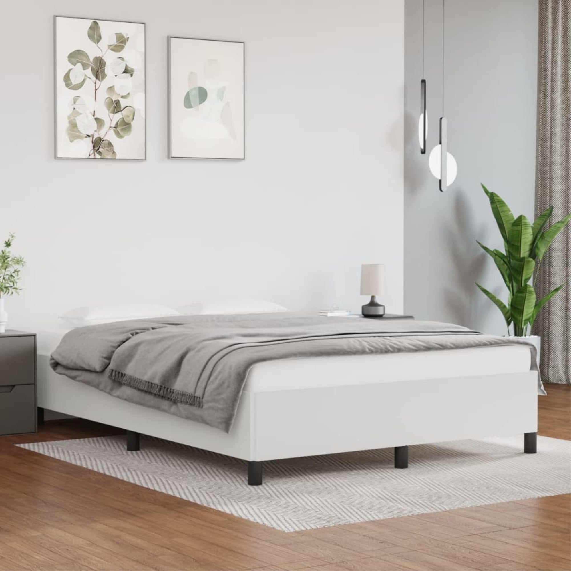 vidaXL Bed Frame White 53.9″x74.8″ Full Faux Leather