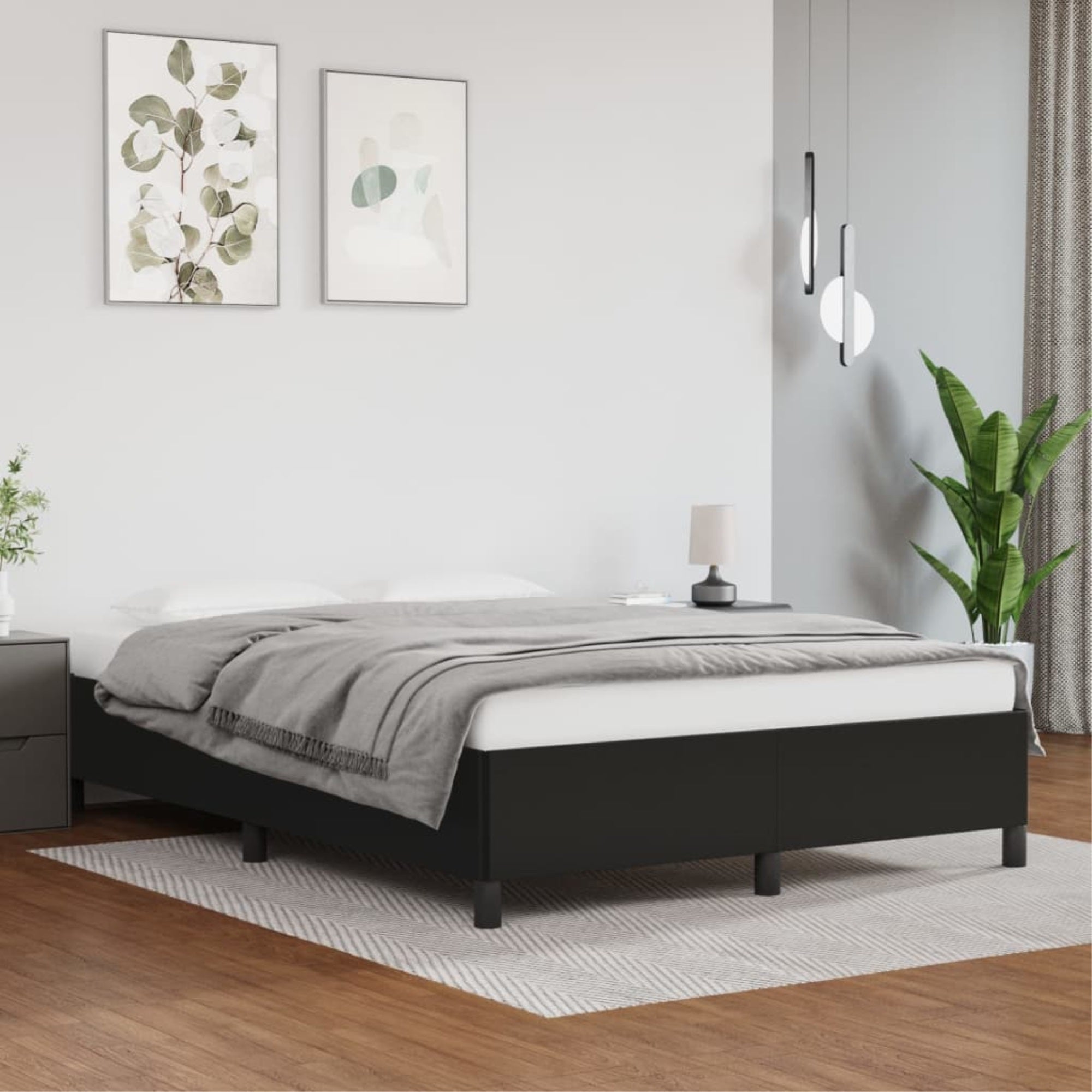 vidaXL Bed Frame Black 59.8″x79.9″ Queen Faux Leather