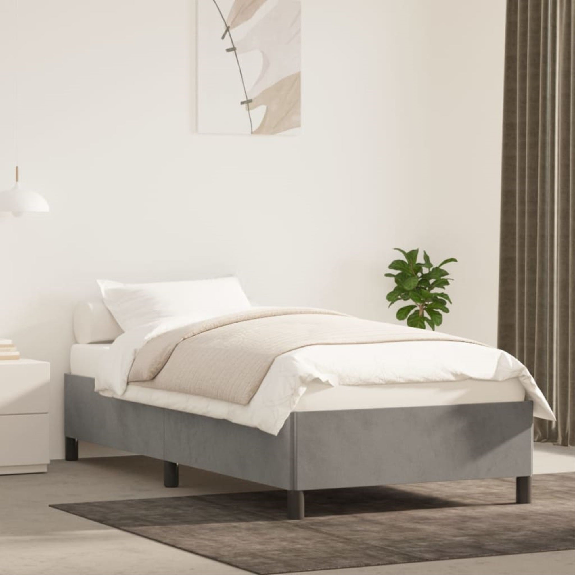 vidaXL Bed Frame Light Gray 39.4″x79.9″ Twin XL Velvet