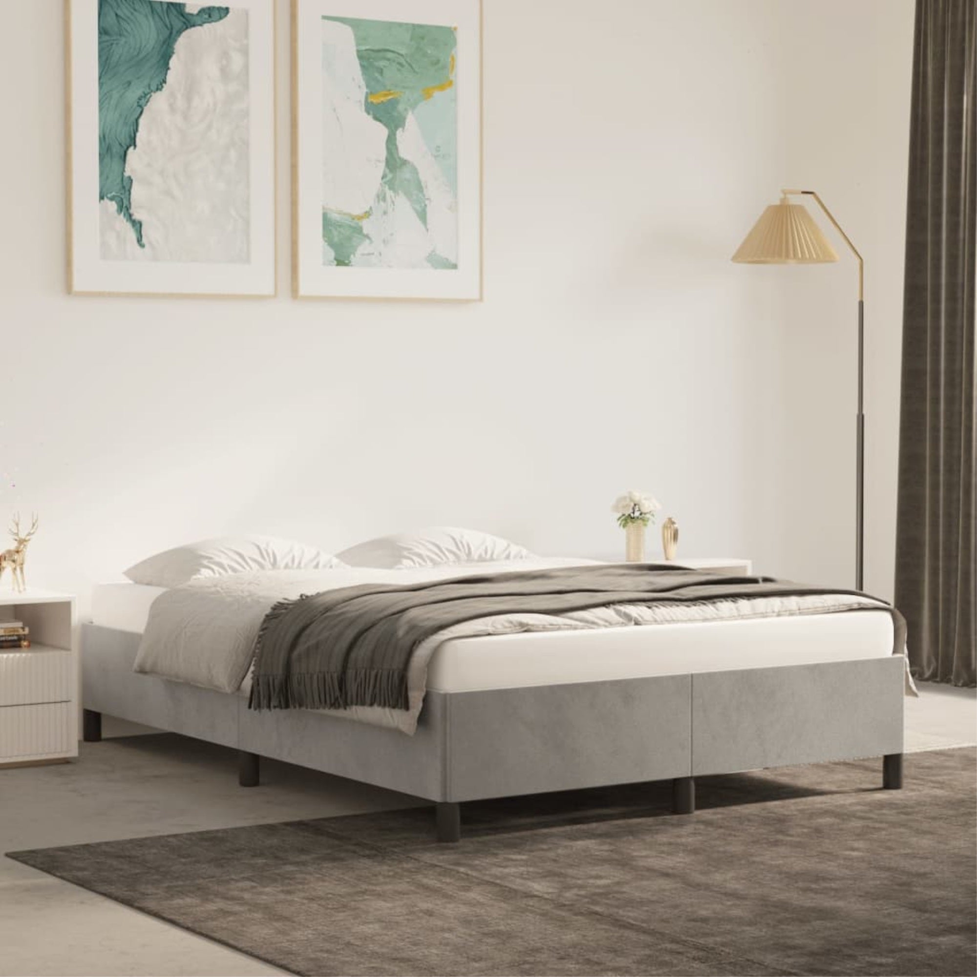 vidaXL Bed Frame Light Gray 59.8″x79.9″ Queen Velvet