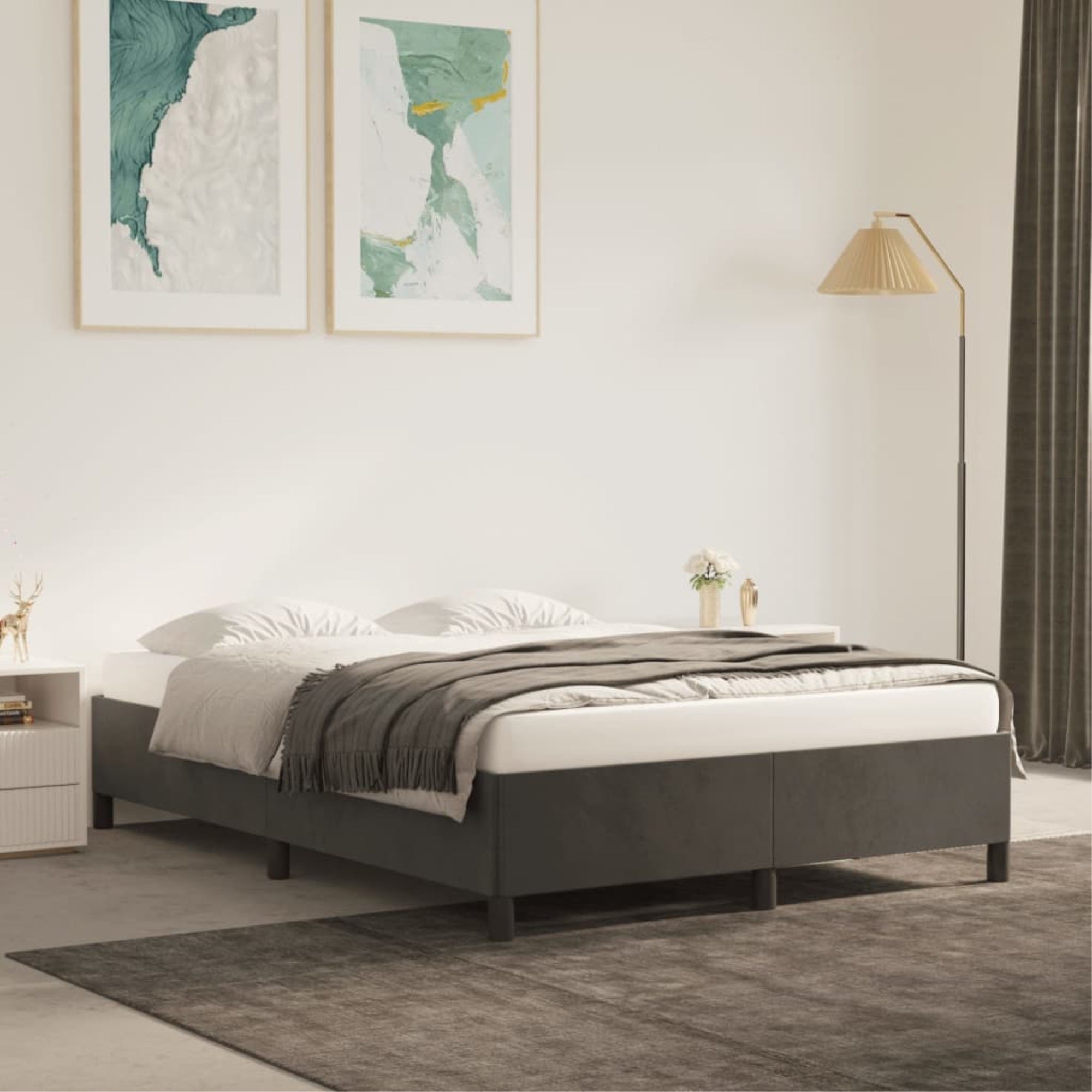 vidaXL Bed Frame Dark Gray 59.8″x79.9″ Queen Velvet