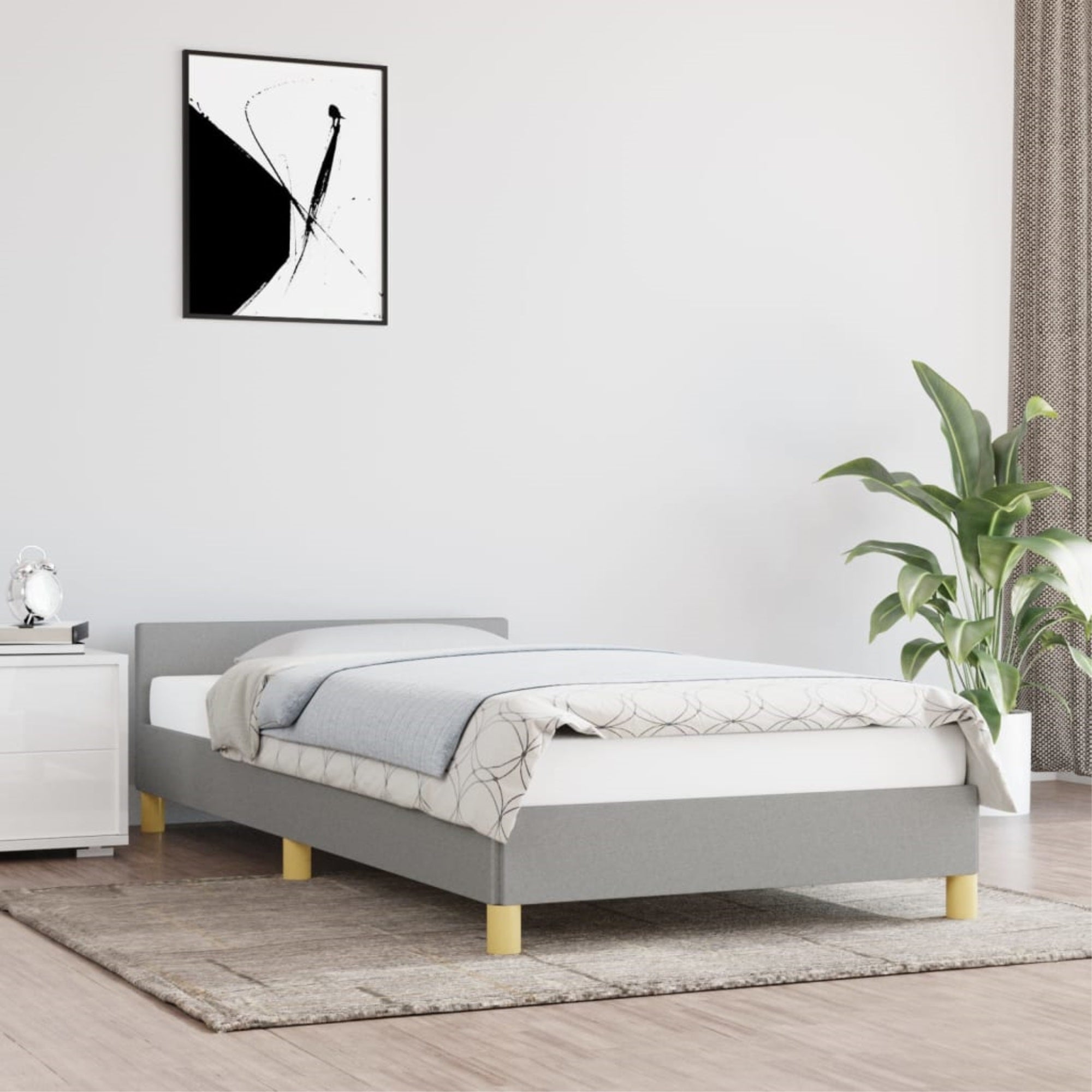 vidaXL Bed Frame with Headboard Light Gray 39.4″x79.9″ Twin XL Fabric