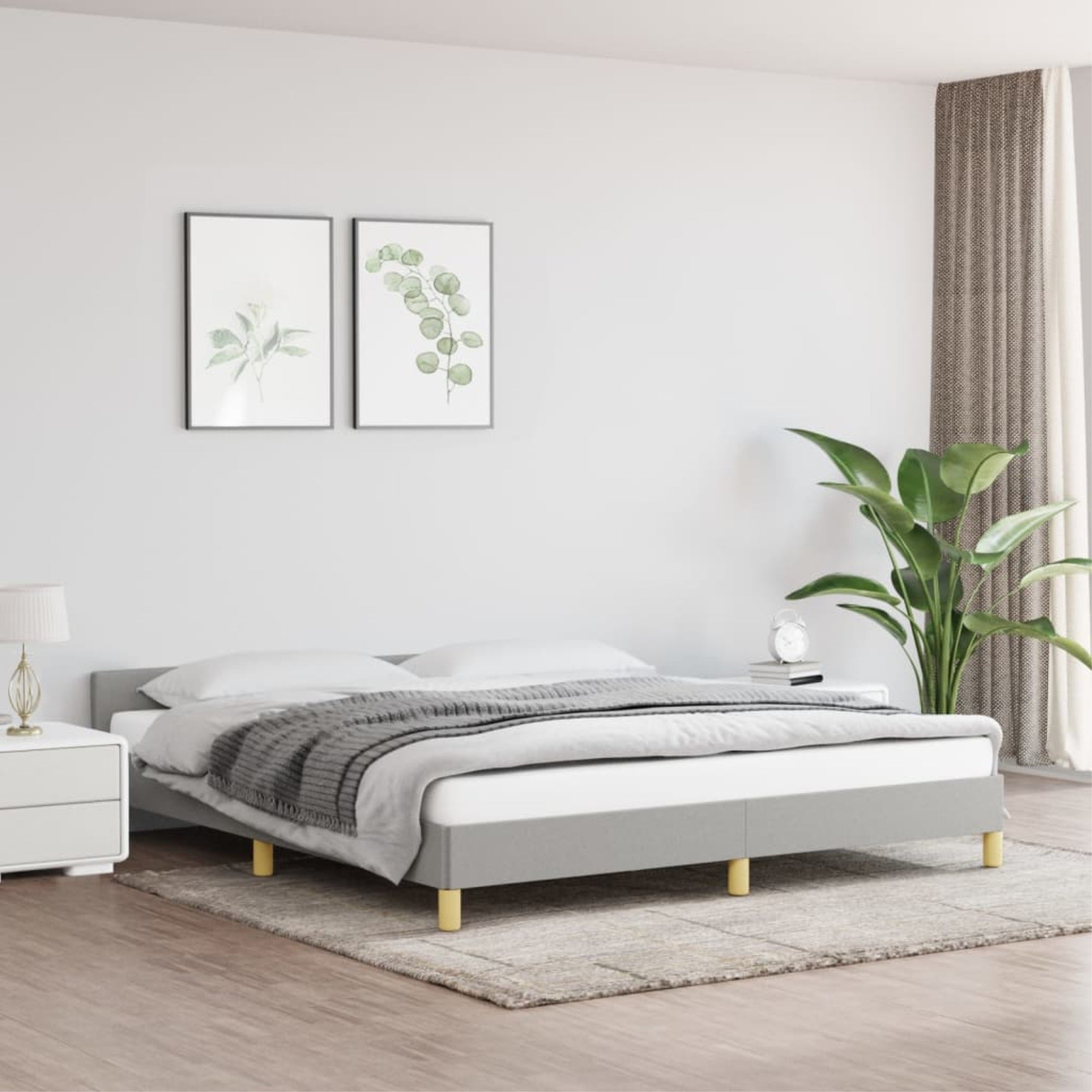 vidaXL Bed Frame with Headboard Light Gray 76″x79.9″ King Fabric