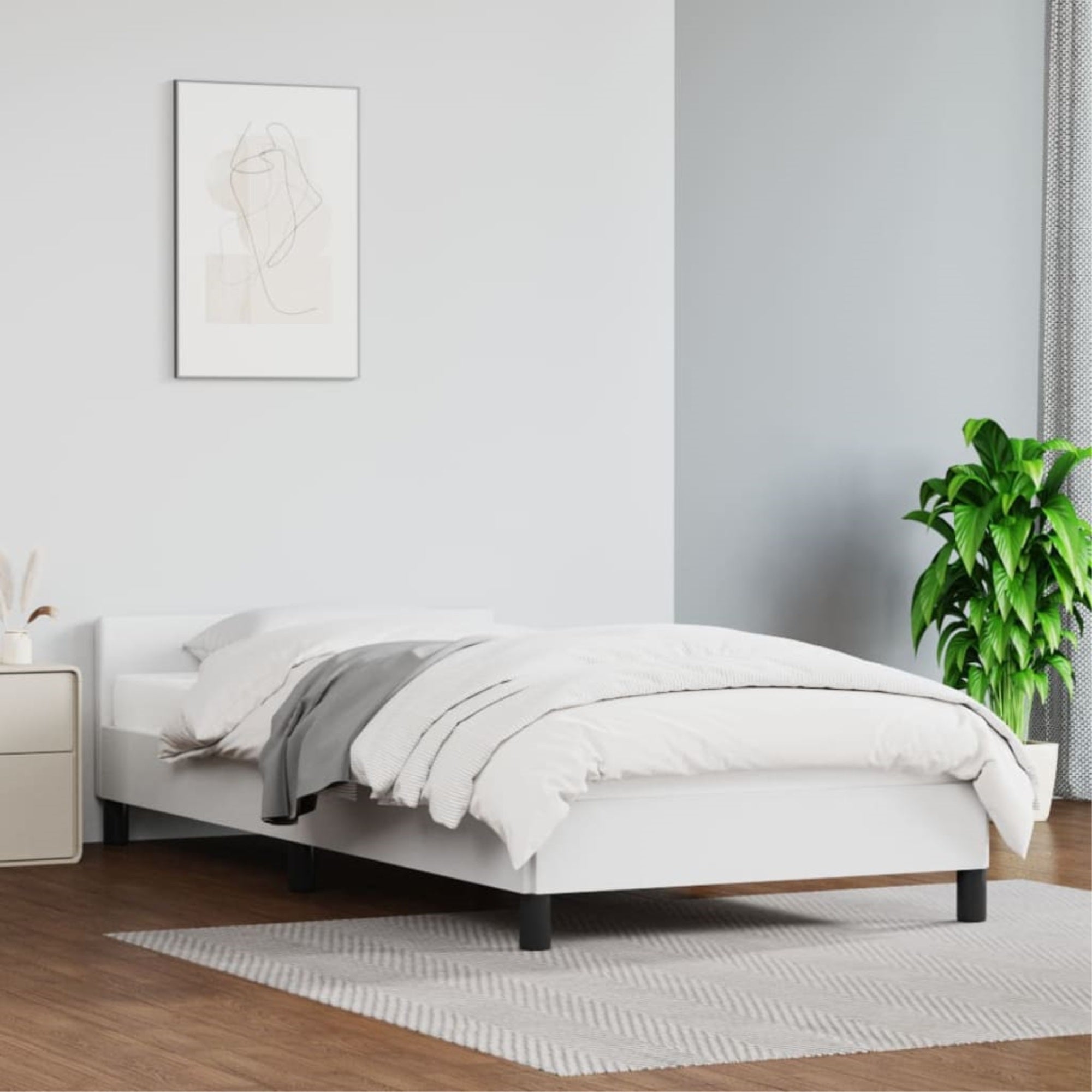 vidaXL Bed Frame with Headboard White 39.4″x74.8″ Twin Faux Leather