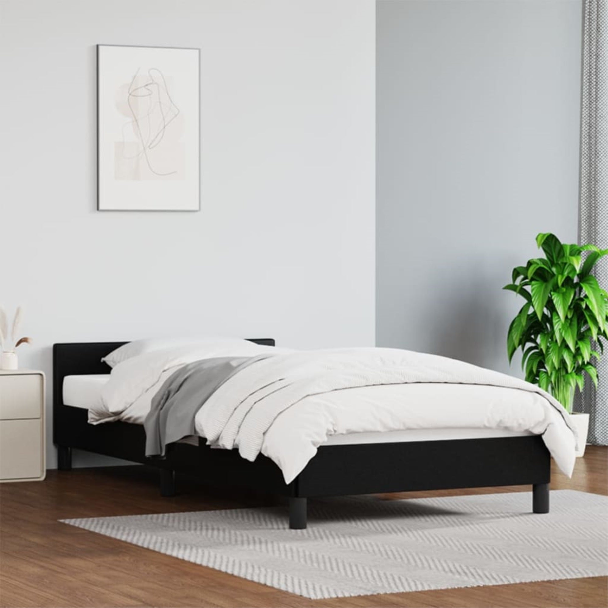 vidaXL Bed Frame with Headboard Black 39.4″x79.9″ Twin XL Faux Leather