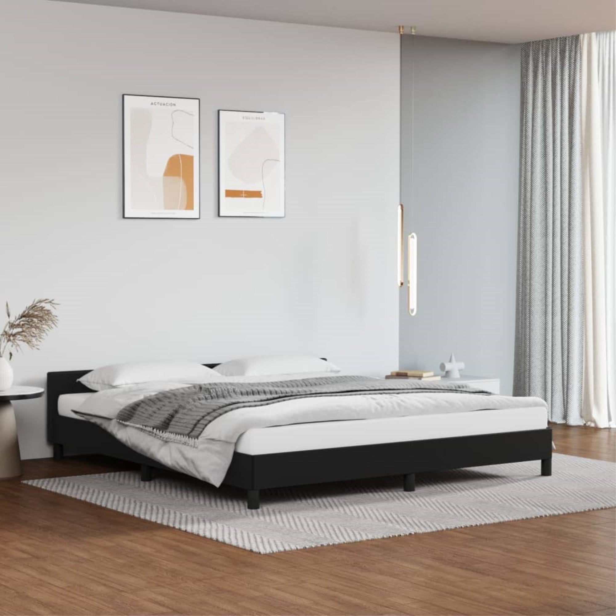vidaXL Bed Frame with Headboard Black 76″x79.9″ King Faux Leather