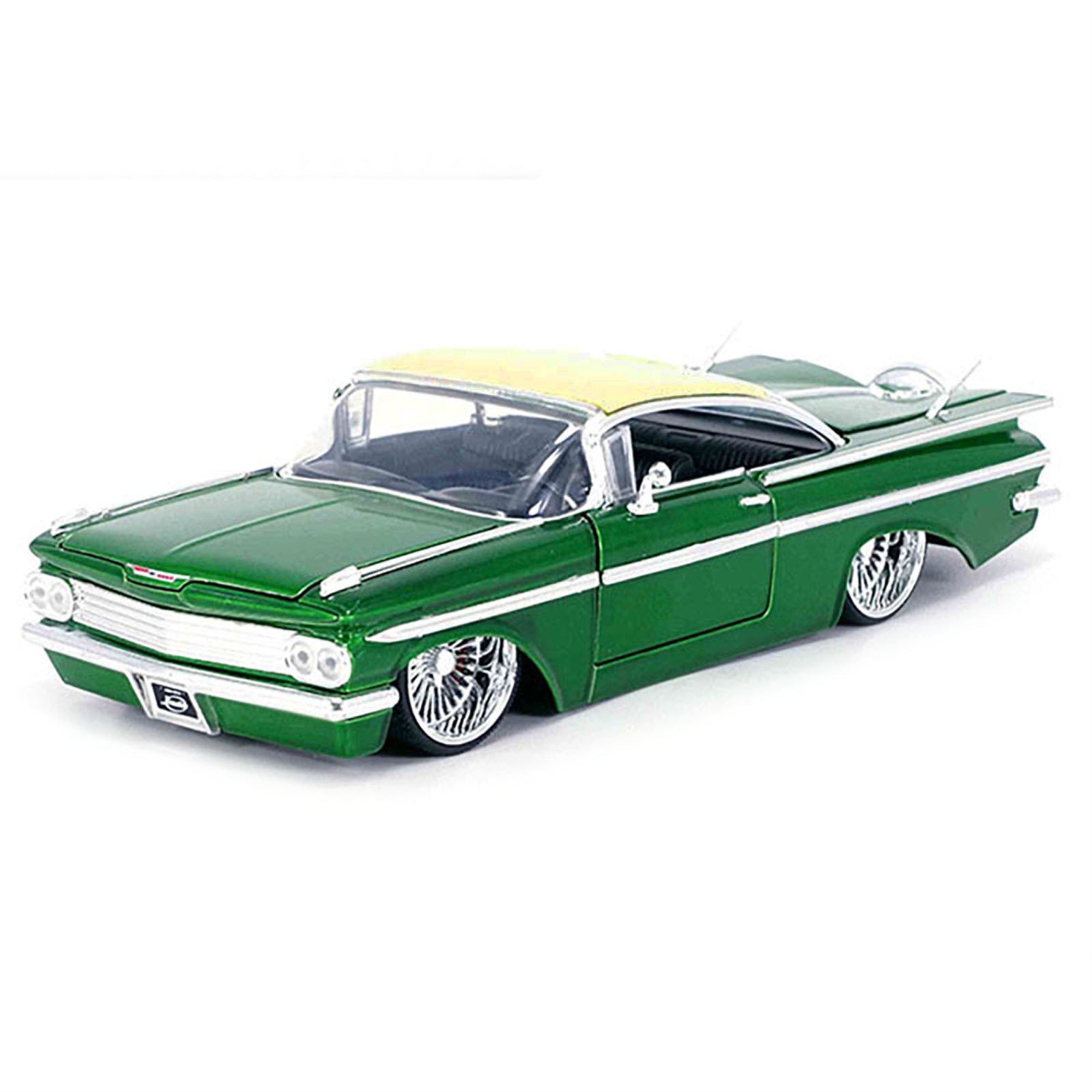 1959 Chevrolet Impala Lowrider Green Metallic With Cream Top And Dub Wire Wheels 'Street Low' Series 1/24 Diecast Model Car By Jada