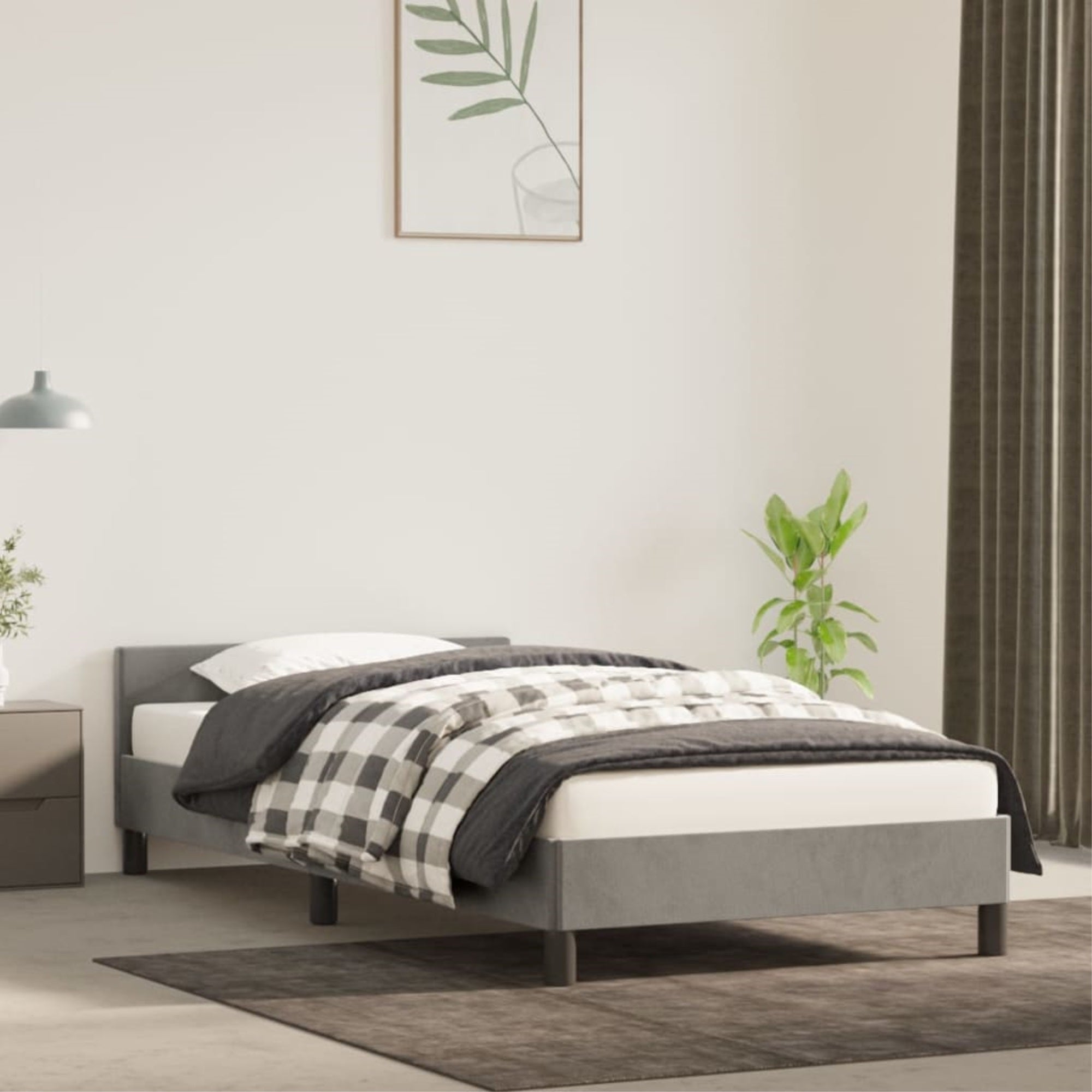 vidaXL Bed Frame with Headboard Light Gray 39.4″x74.8″ Twin Velvet
