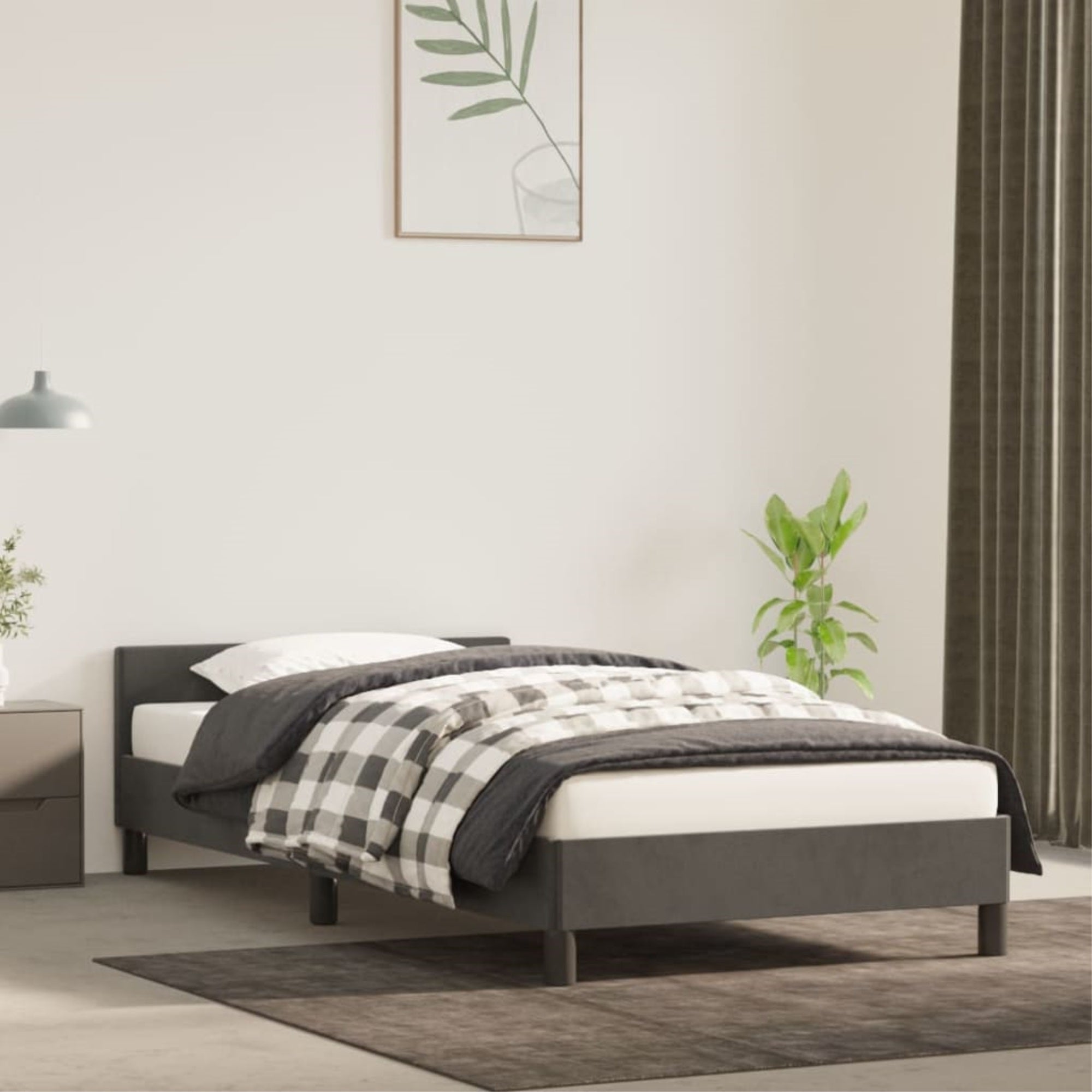 vidaXL Bed Frame with Headboard Dark Gray 39.4″x79.9″ Twin XL Velvet