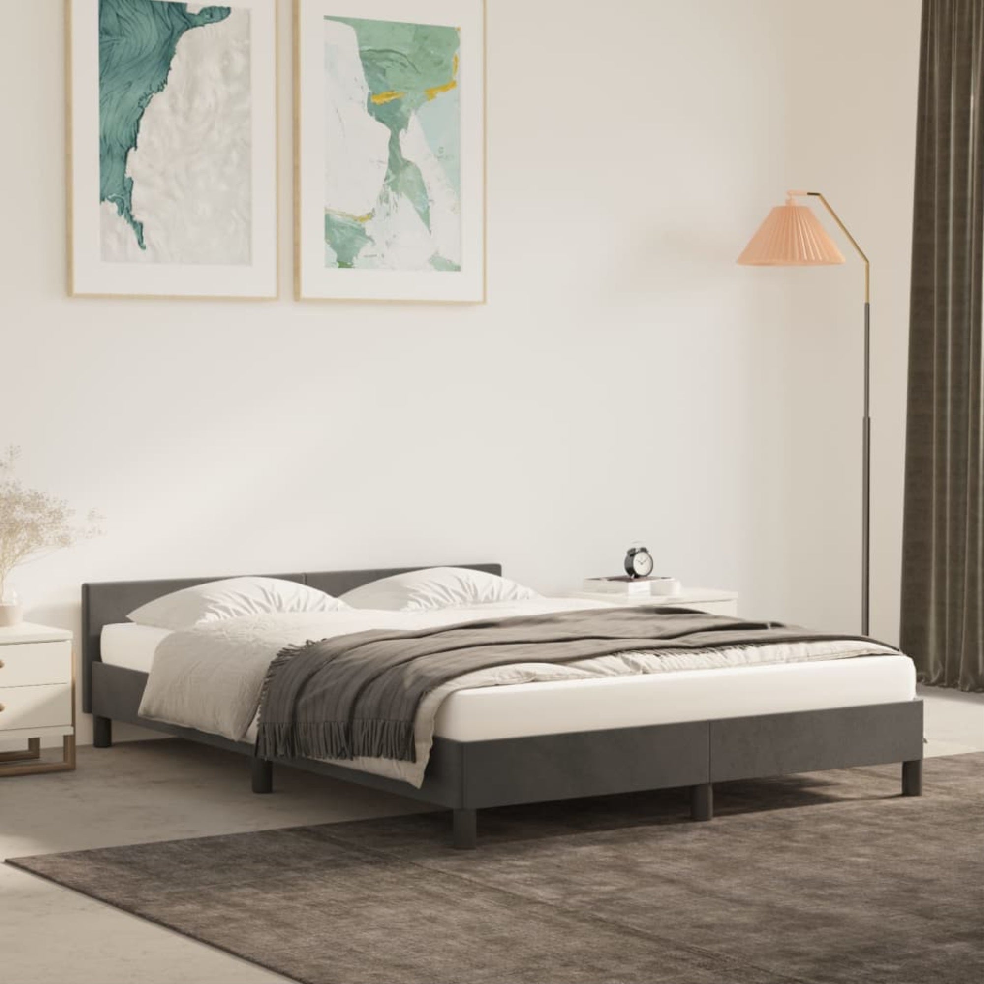 vidaXL Bed Frame with Headboard Dark Gray 53.9″x74.8″ Full Velvet