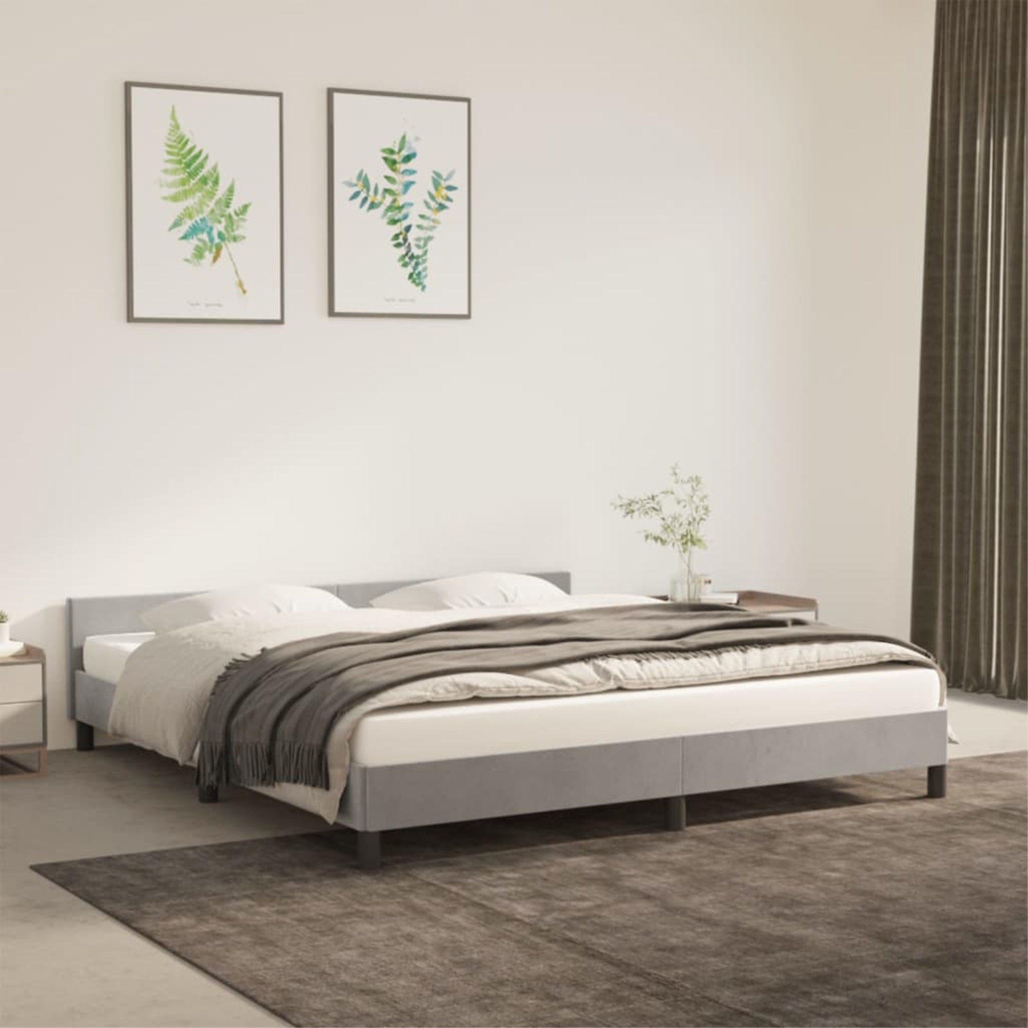 vidaXL Bed Frame with Headboard Light Gray 76″x79.9″ King Velvet