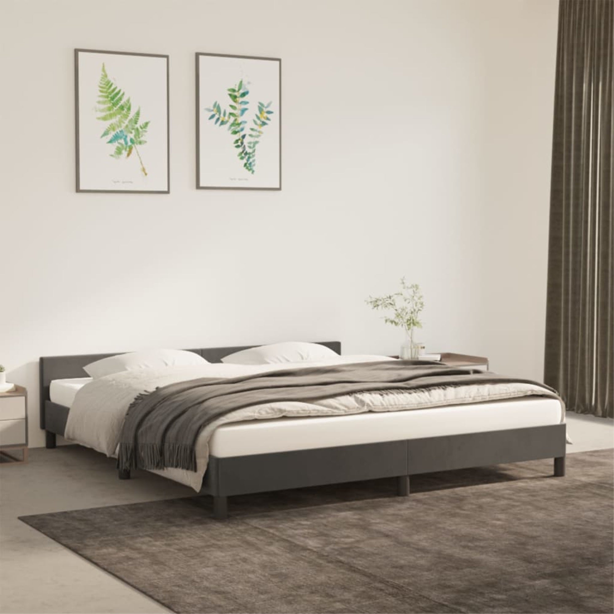 vidaXL Bed Frame with Headboard Dark Gray 76″x79.9″ King Velvet
