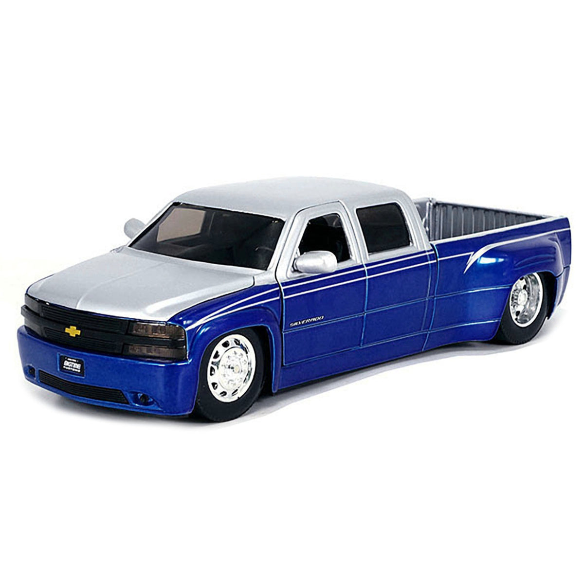 1999 Chevrolet Silverado Dually Pickup Truck Blue Metallic And Silver With Stock Wheels 'Just Trucks' Series 1/24 Diecast Model Car By Jada