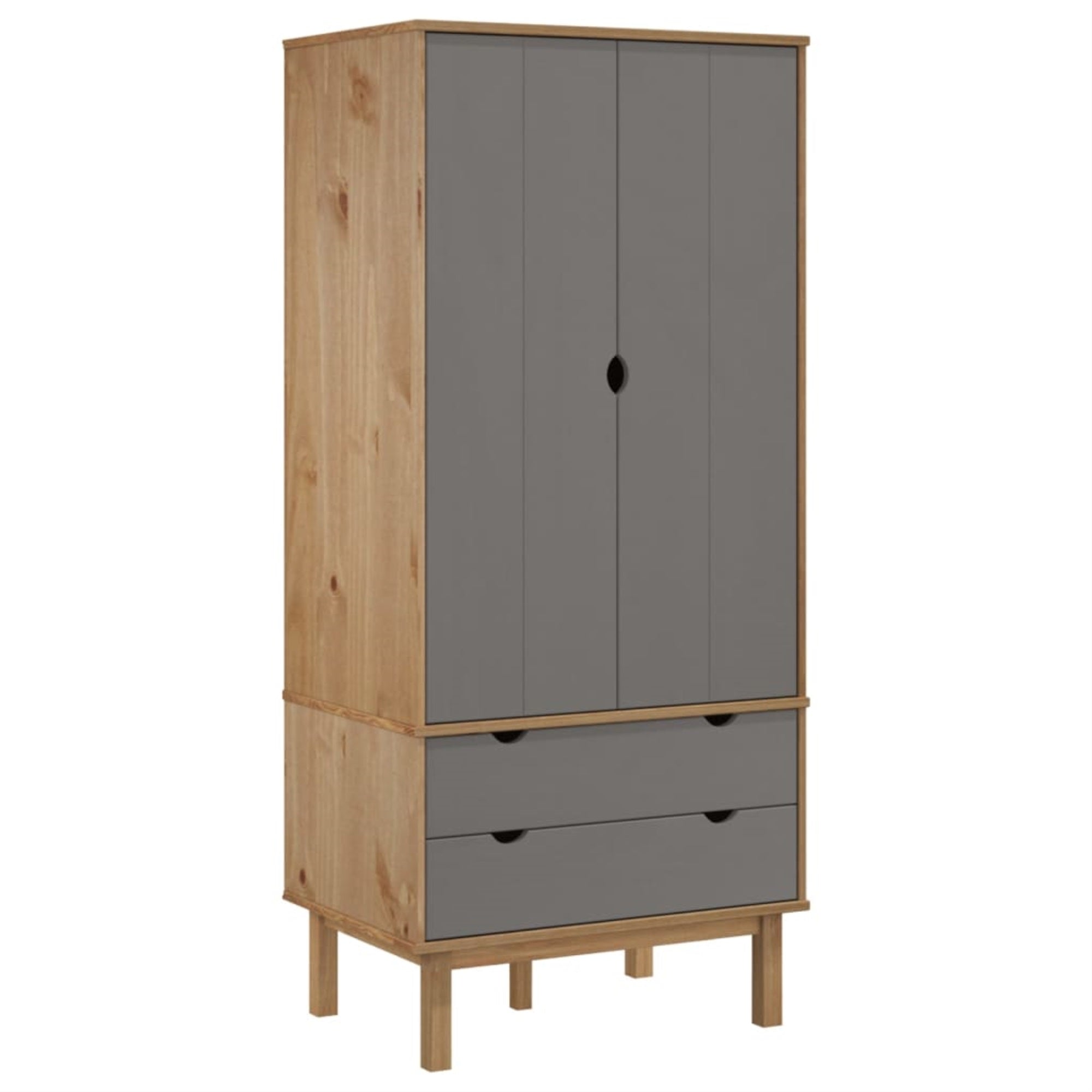 Vidaxl Wardrobe Otta Brown And Gray 30.1'X20.9'X67.7' Solid Wood Pine