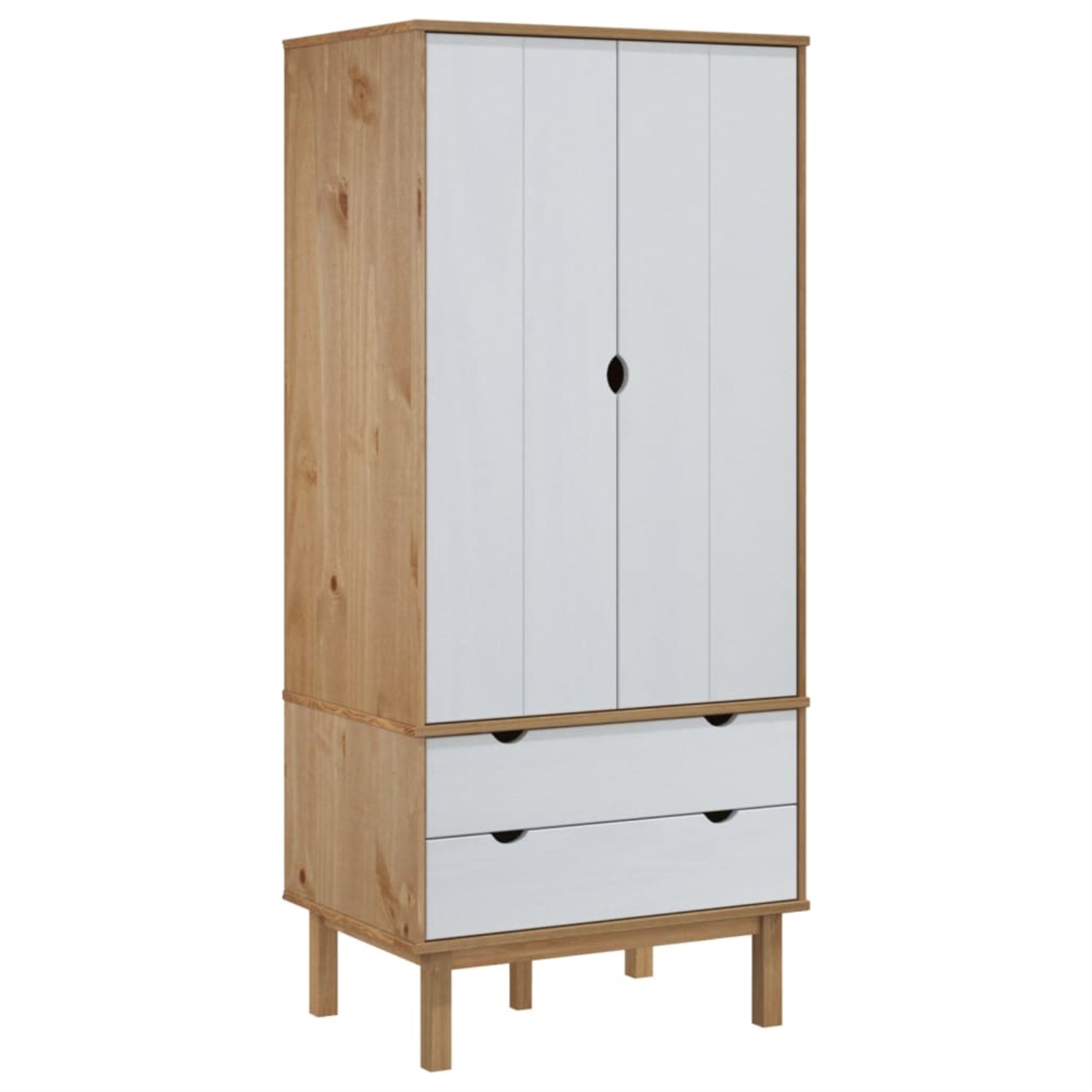 Vidaxl Wardrobe Otta Brown And White 30.1'X20.9'X67.7' Solid Wood Pine