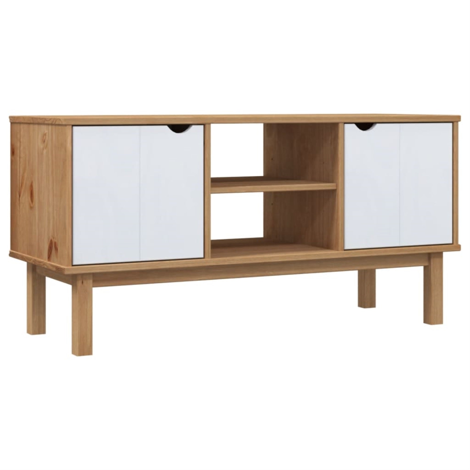 Vidaxl Tv Stand Otta Brown And White 44.7'X16.9'X22.4' Solid Wood Pine