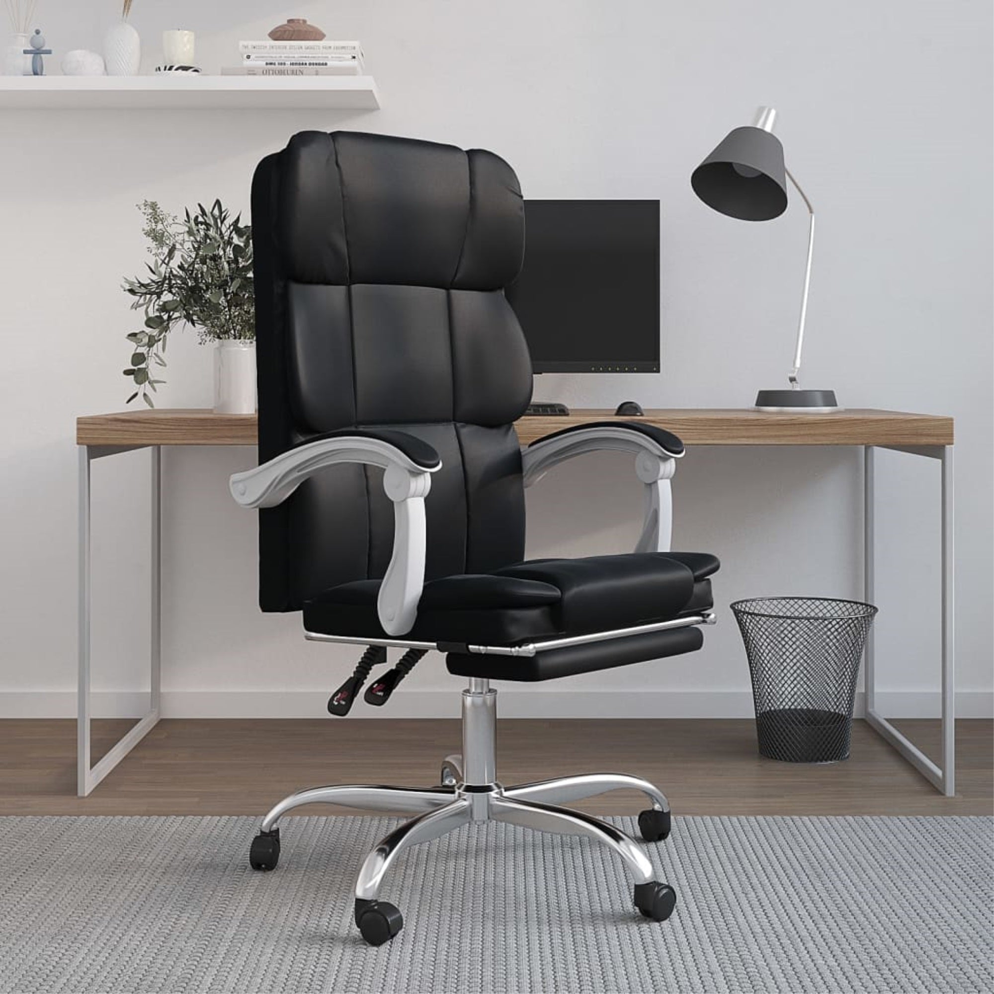 Vidaxl Reclining Office Chair Black Faux Leather