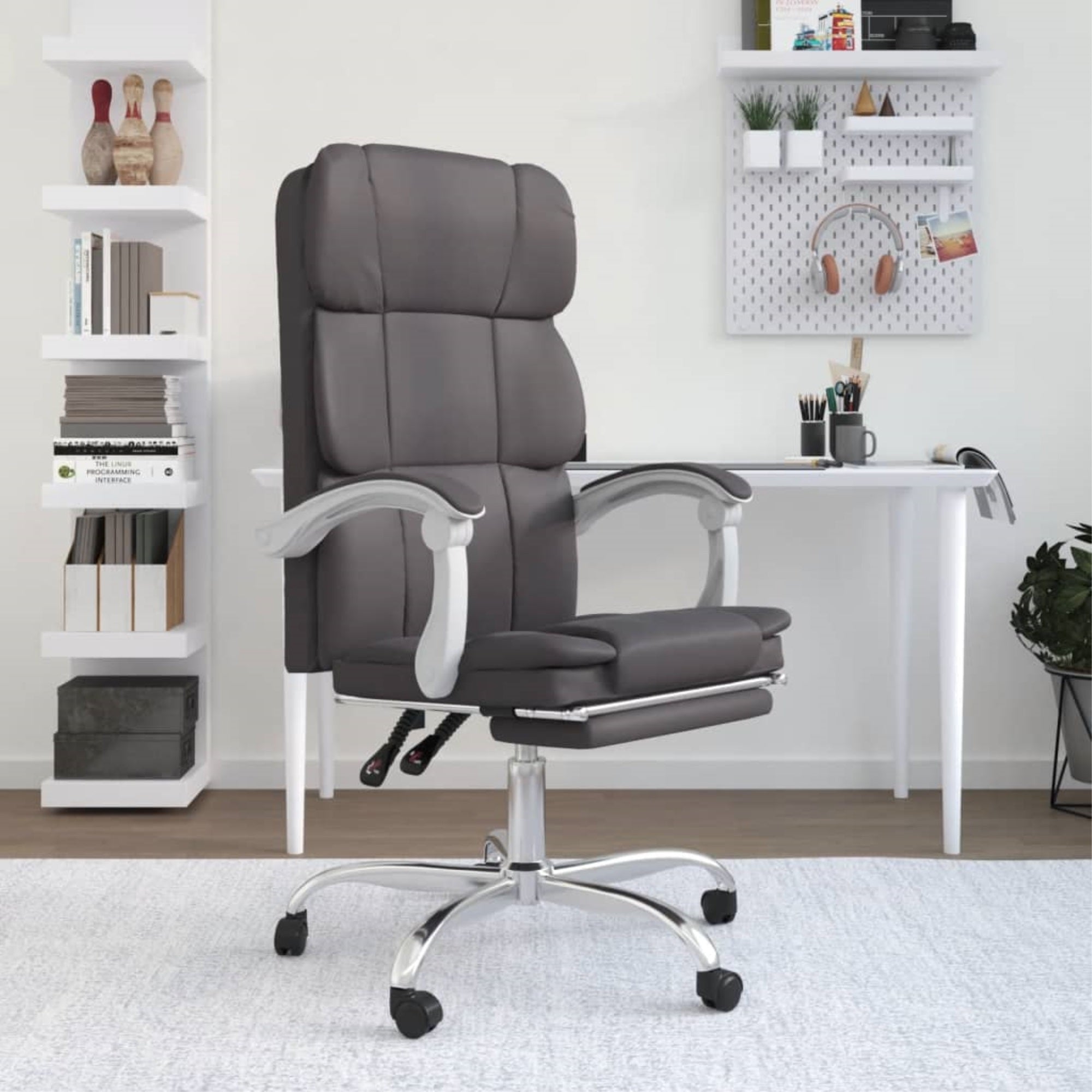 Vidaxl Reclining Office Chair Gray Faux Leather