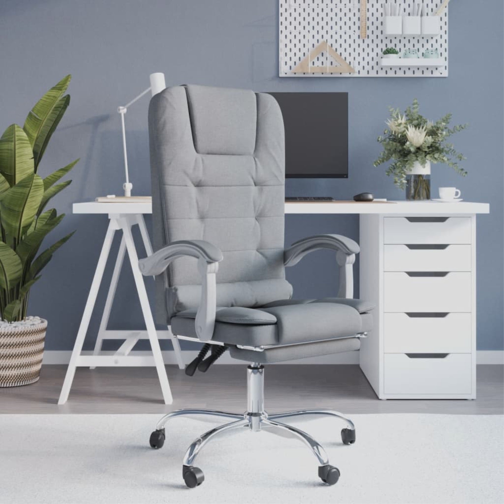 Vidaxl Massage Reclining Office Chair Light Gray Fabric