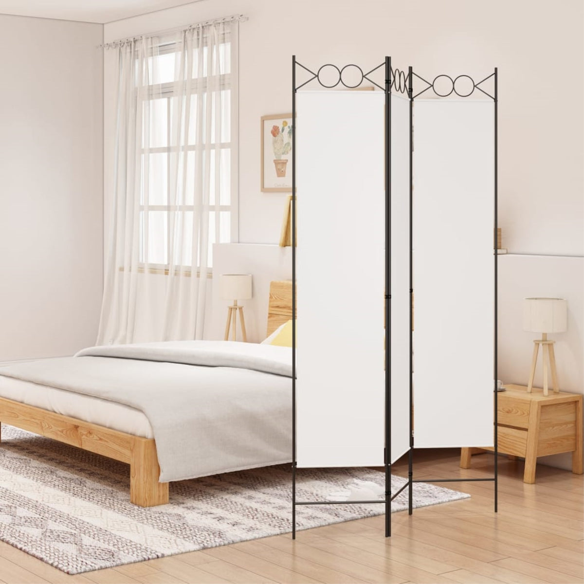 Vidaxl 3-Panel Room Divider White 47.2'X78.7' Fabric