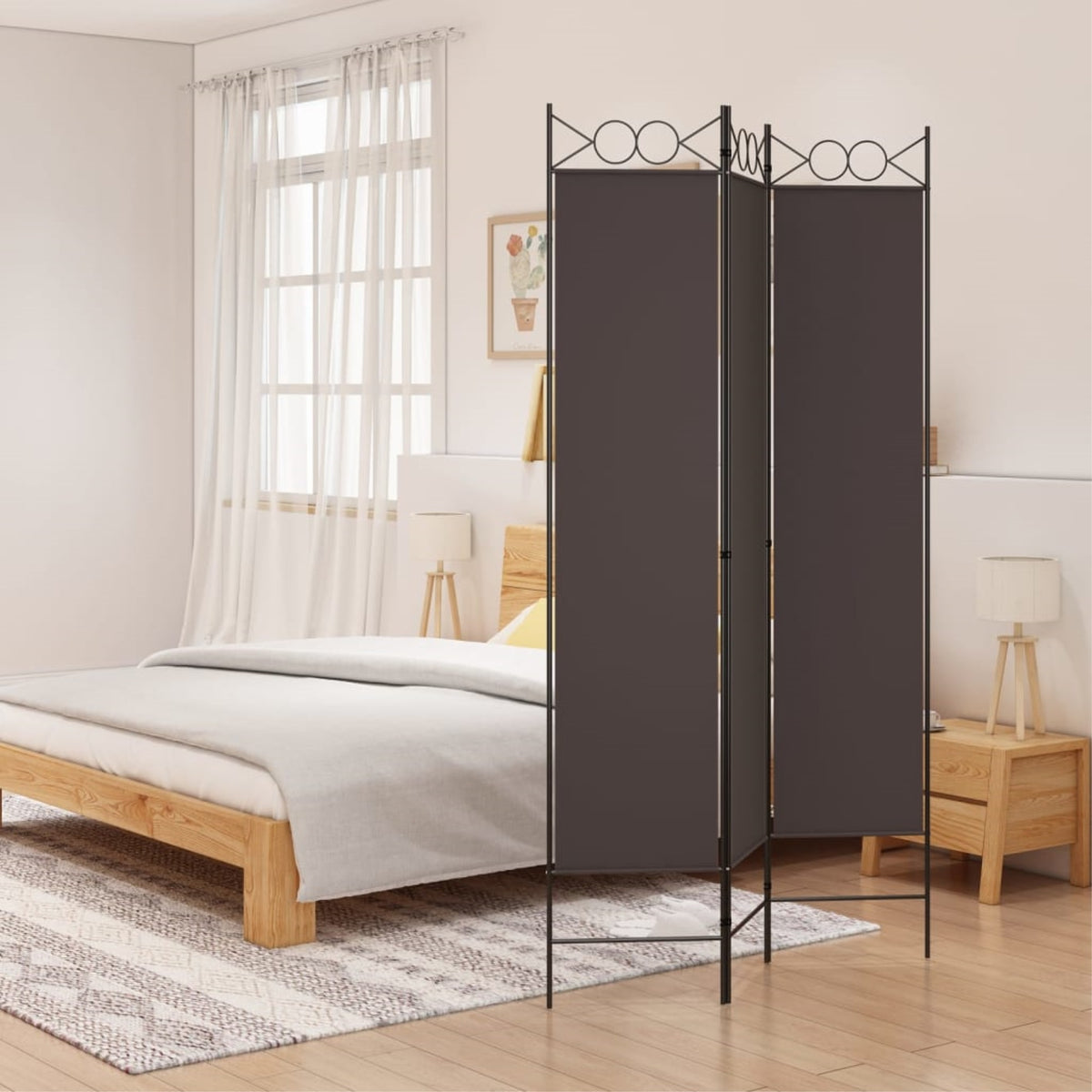 Vidaxl 3-Panel Room Divider Brown 47.2'X78.7' Fabric