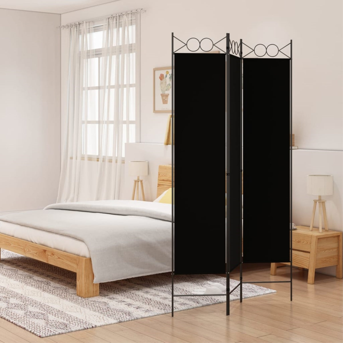 Vidaxl 3-Panel Room Divider Black 47.2'X78.7' Fabric