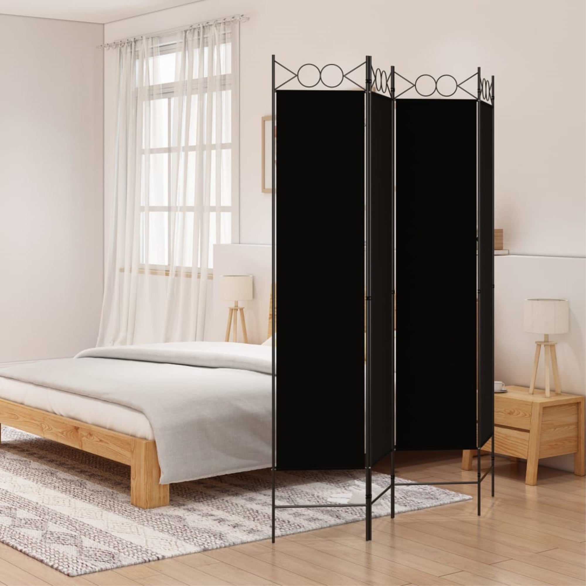 Vidaxl 4-Panel Room Divider Black 63'X78.7' Fabric