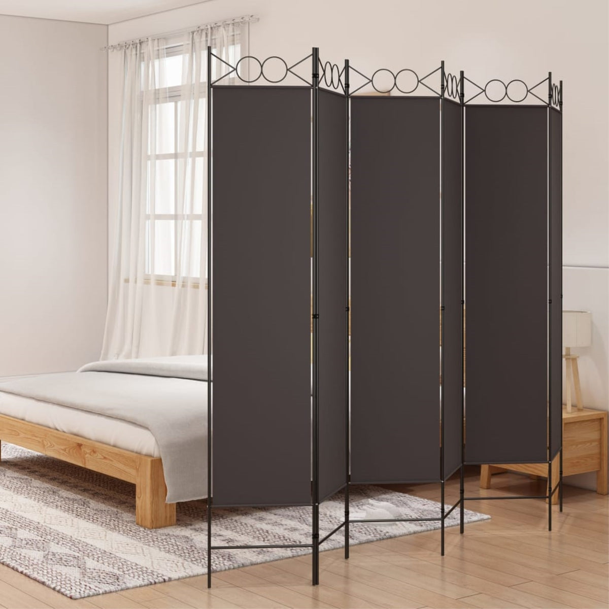Vidaxl 6-Panel Room Divider Brown 94.5'X78.7' Fabric