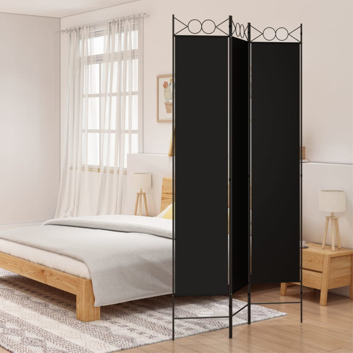 Vidaxl 3-Panel Room Divider Black 47.2'X86.6' Fabric