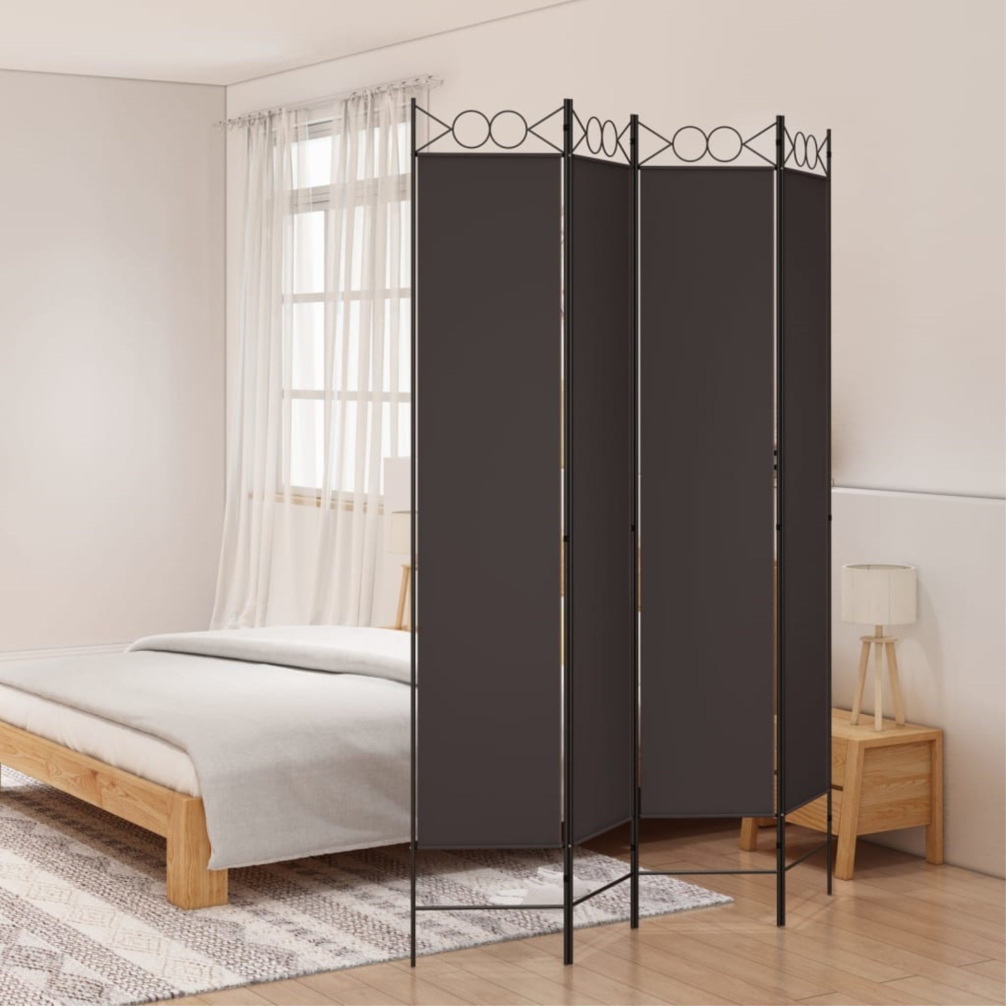 Vidaxl 4-Panel Room Divider Brown 63'X86.6' Fabric