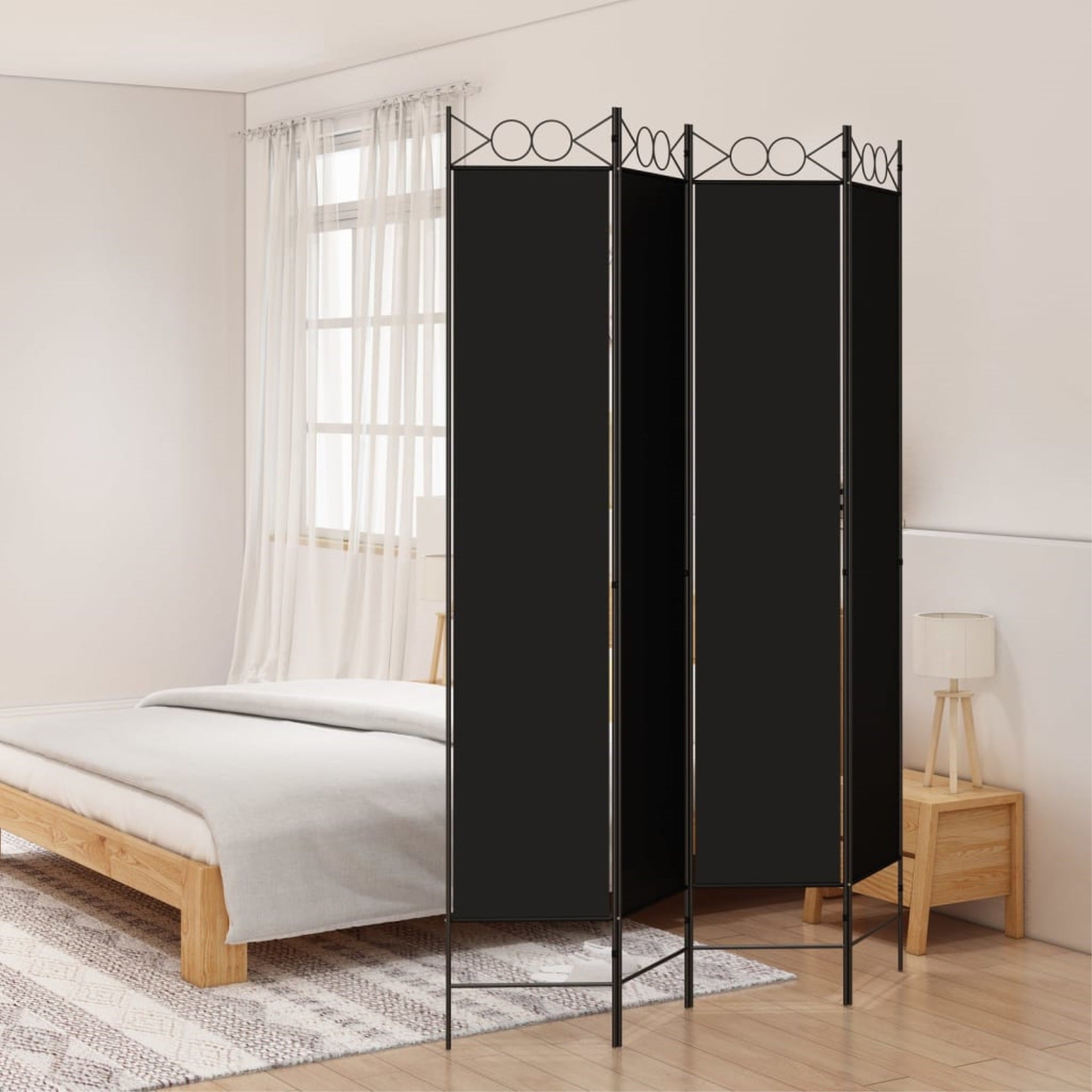 Vidaxl 4-Panel Room Divider Black 63'X86.6' Fabric