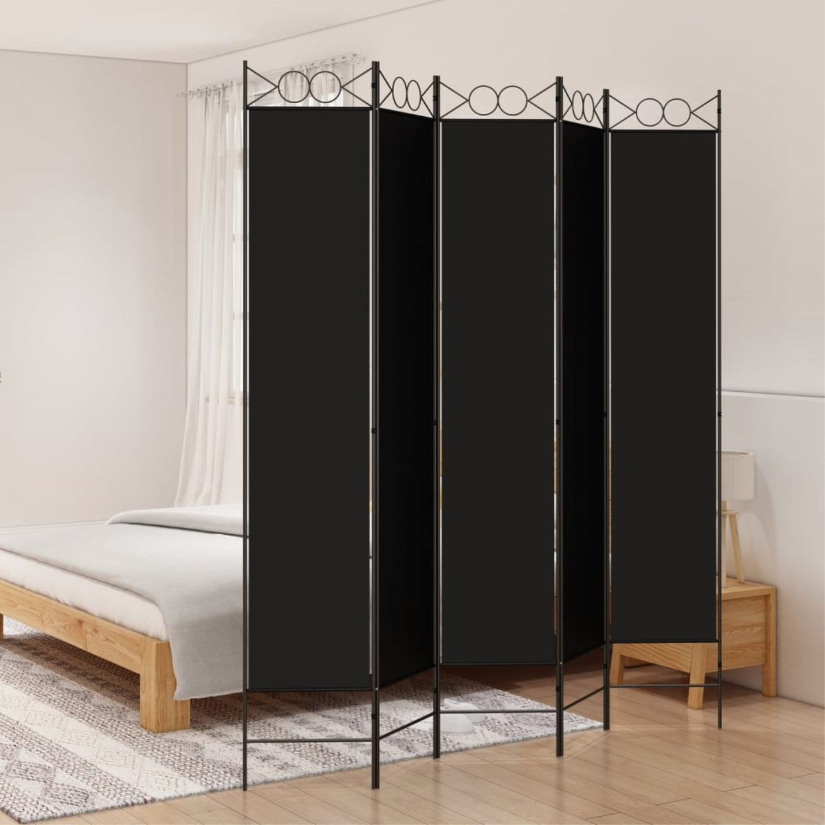 Vidaxl 5-Panel Room Divider Black 78.7'X86.6' Fabric