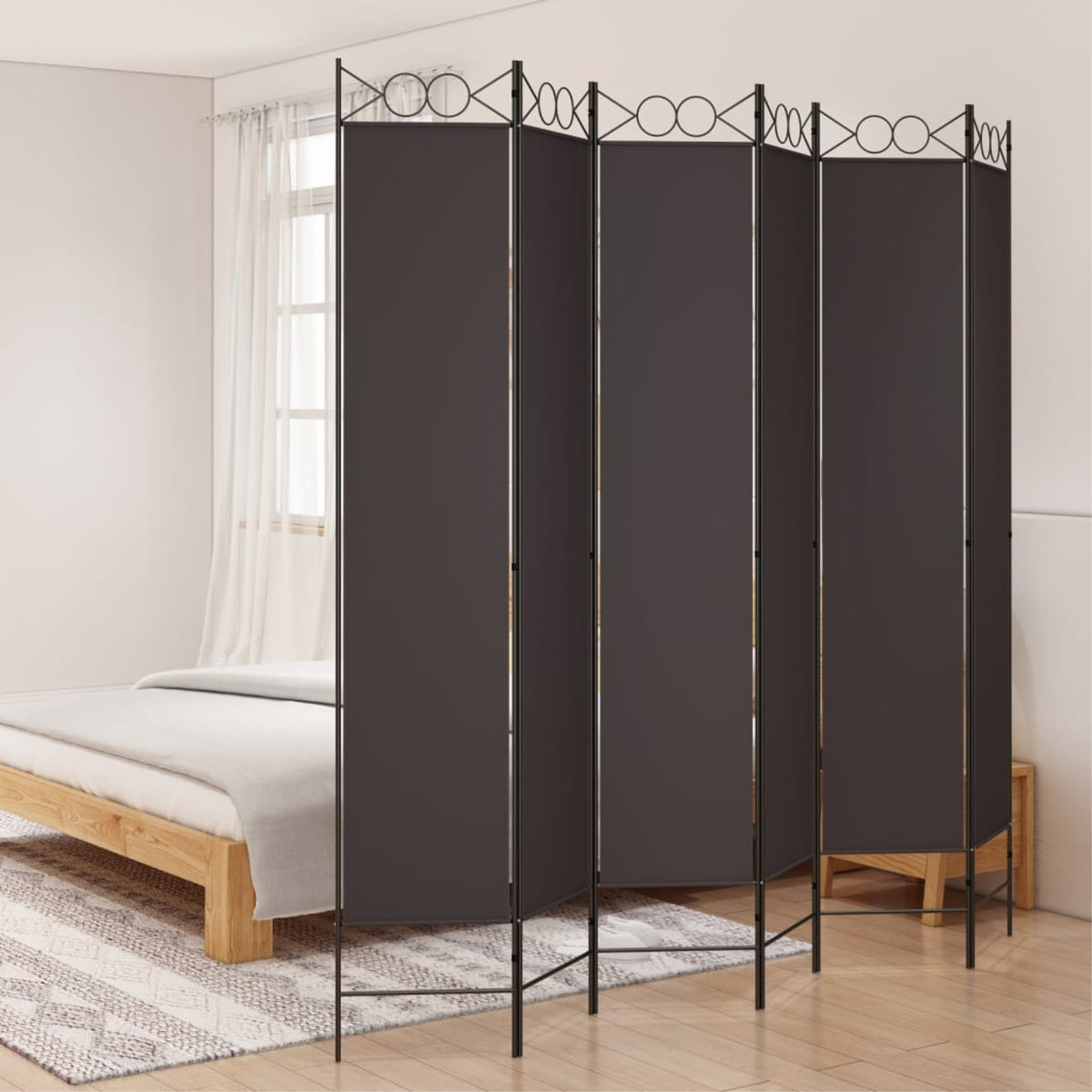 Vidaxl 6-Panel Room Divider Brown 94.5'X86.6' Fabric