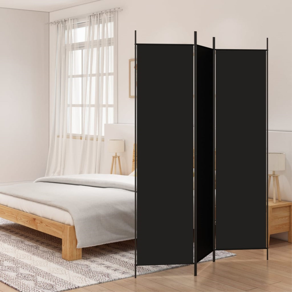 Vidaxl 3-Panel Room Divider Black 59.1'X78.7' Fabric