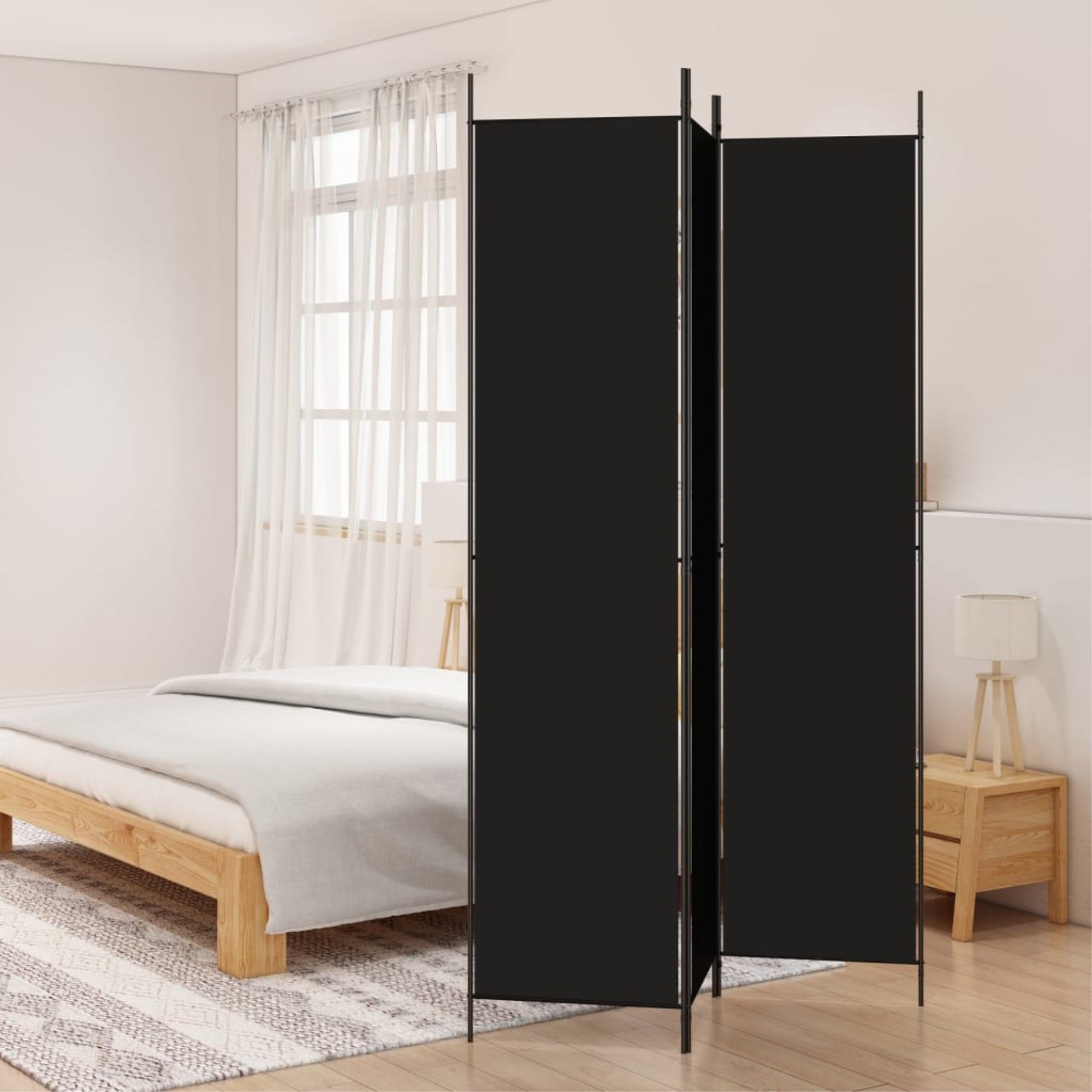 Vidaxl 3-Panel Room Divider Black 59.1'X86.6' Fabric