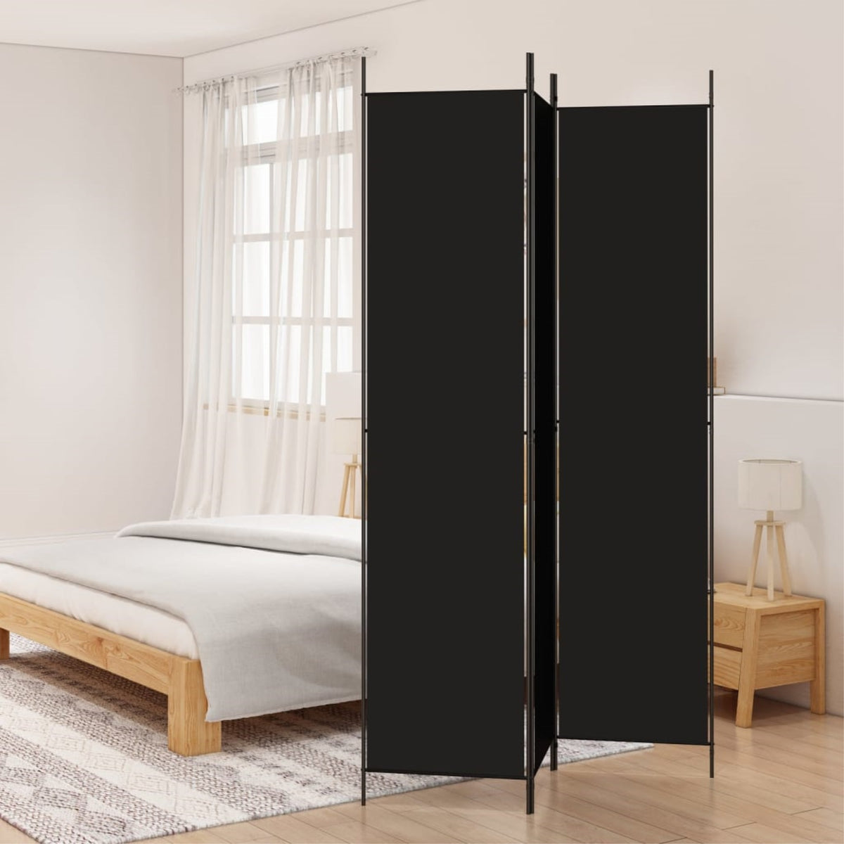 Vidaxl 3-Panel Room Divider Black 59.1'X86.6' Fabric