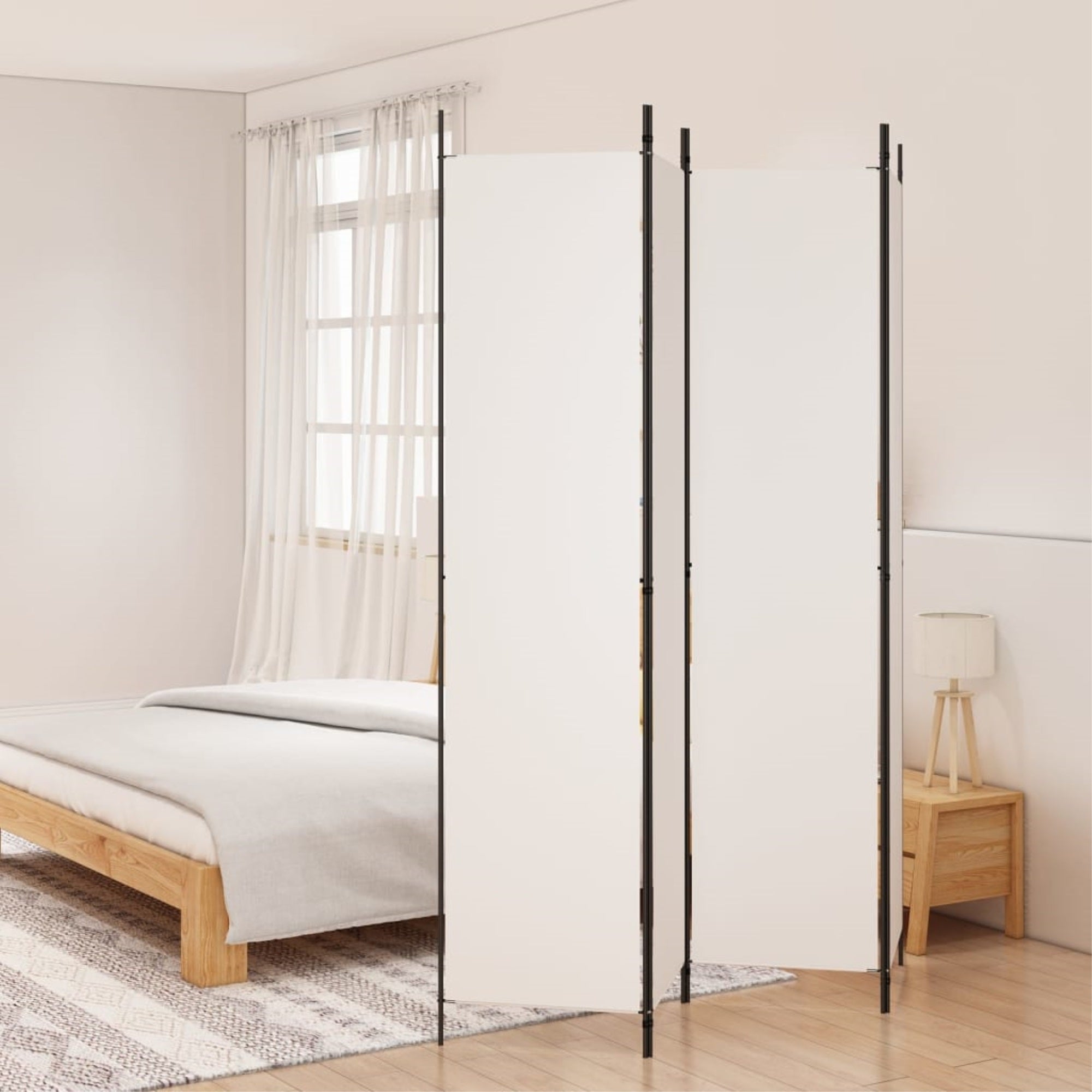Vidaxl 4-Panel Room Divider White 78.7'X86.6' Fabric
