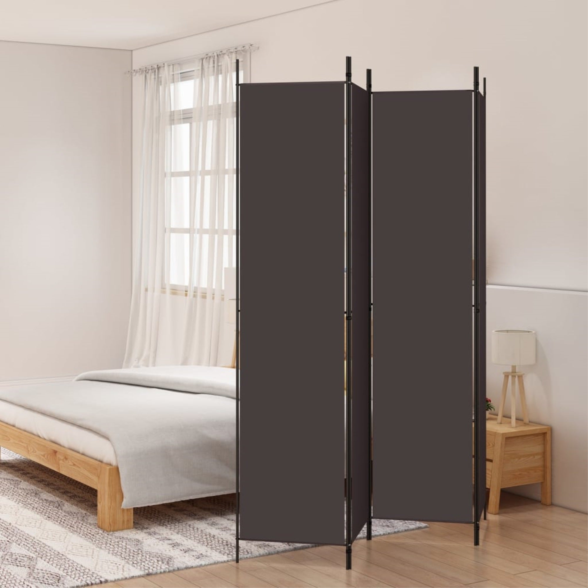 Vidaxl 4-Panel Room Divider Brown 78.7'X86.6' Fabric