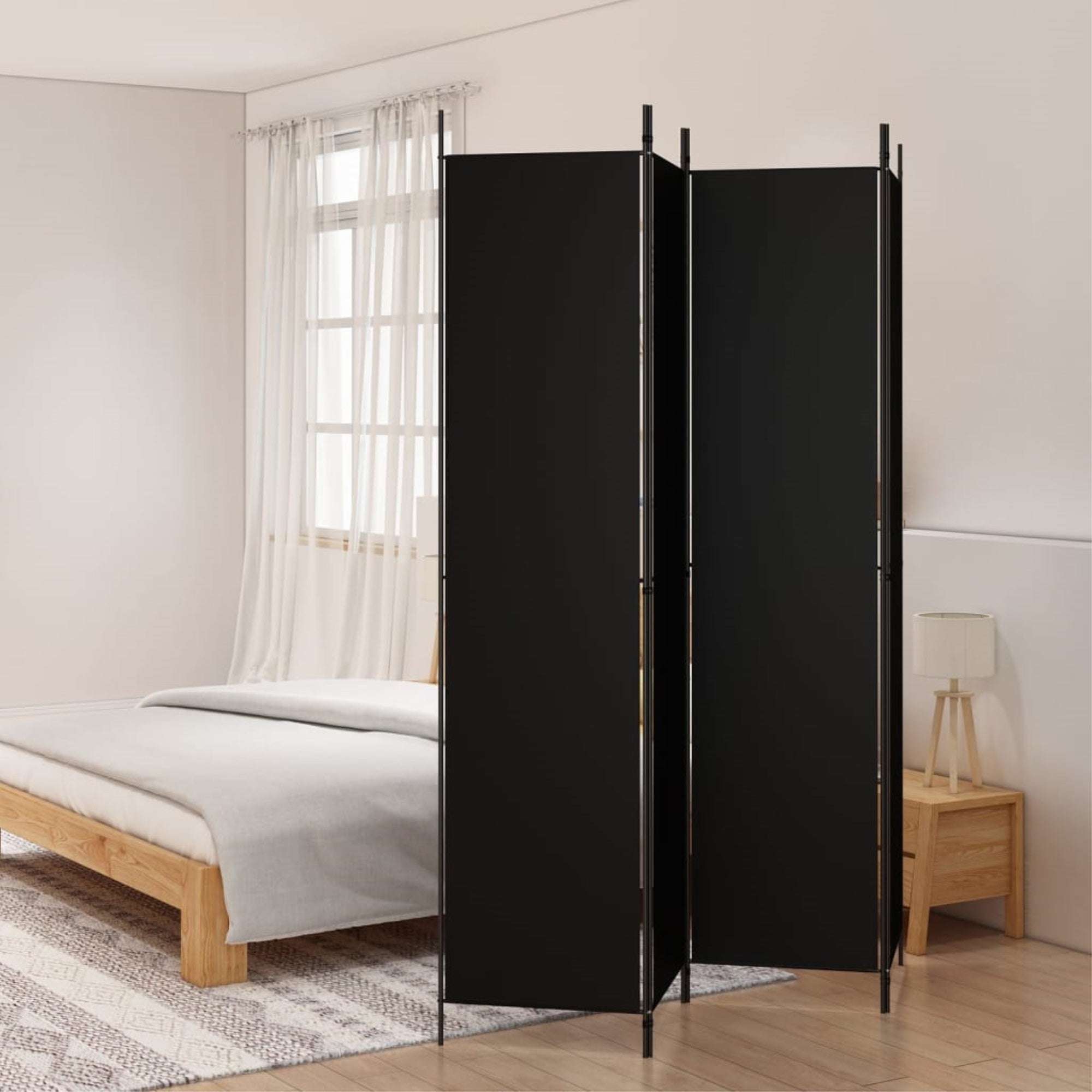 Vidaxl 4-Panel Room Divider Black 78.7'X86.6' Fabric