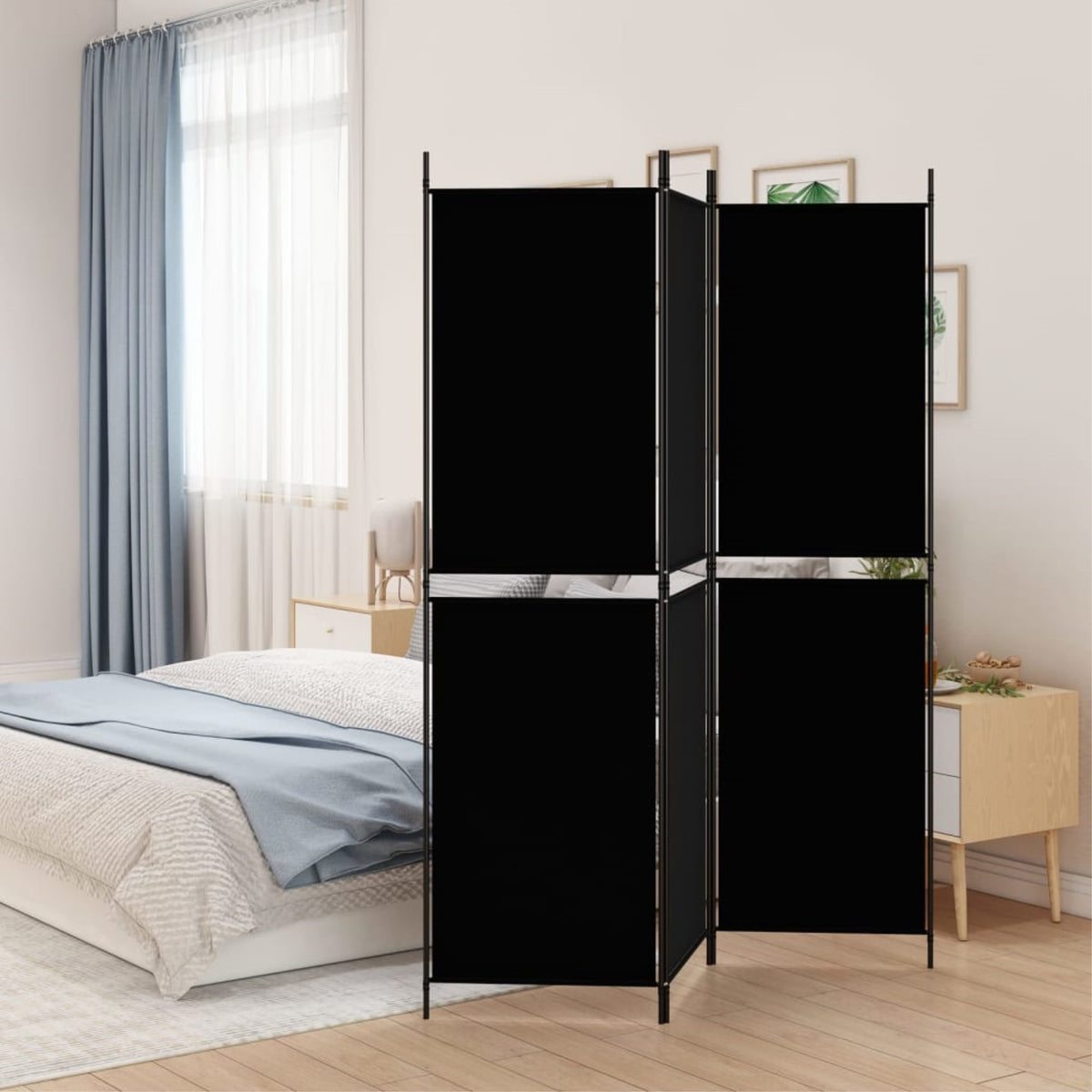 Vidaxl 3-Panel Room Divider Black 59.1'X70.9' Fabric