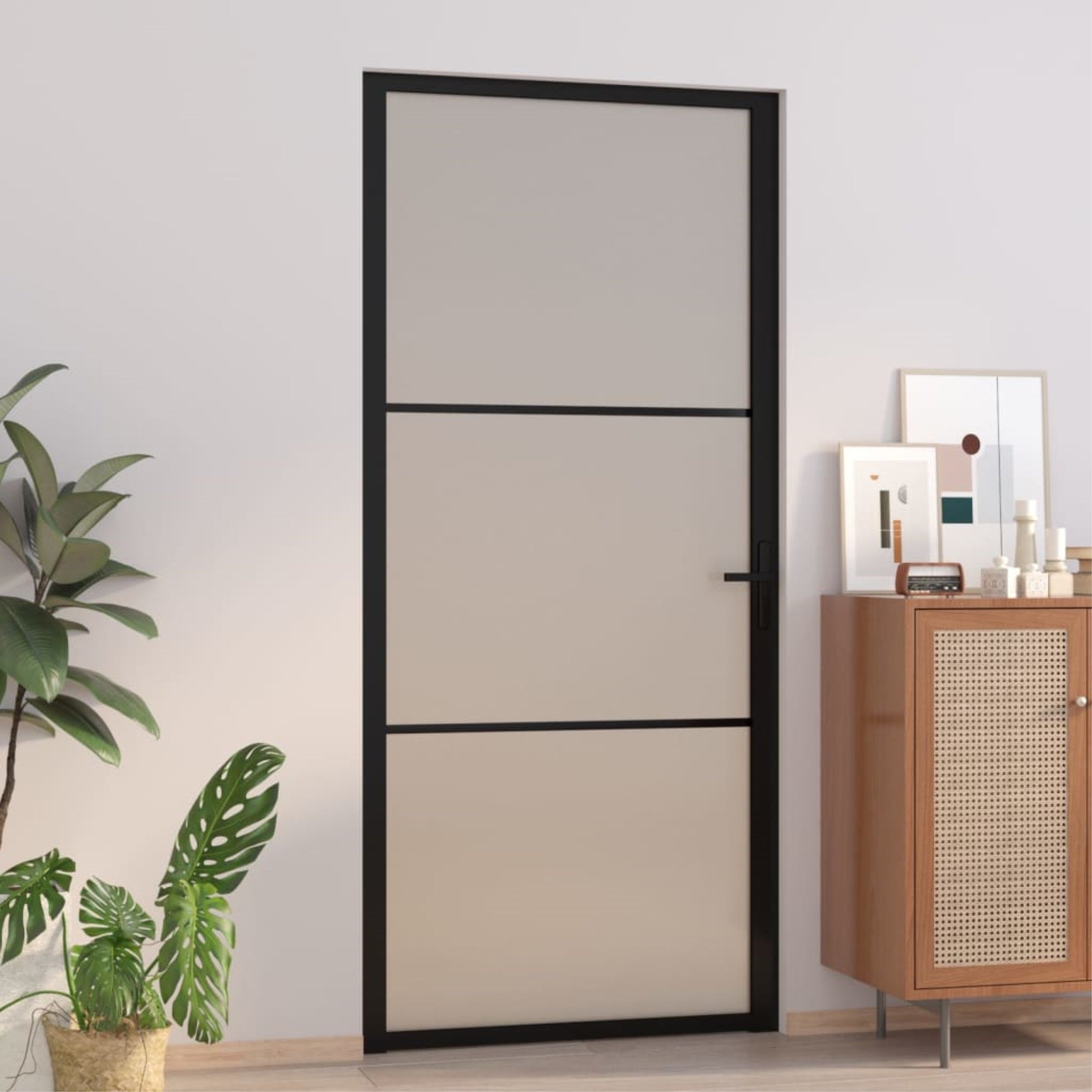 Vidaxl Interior Door 36.6'X79.3' Black Matt Glass And Aluminum