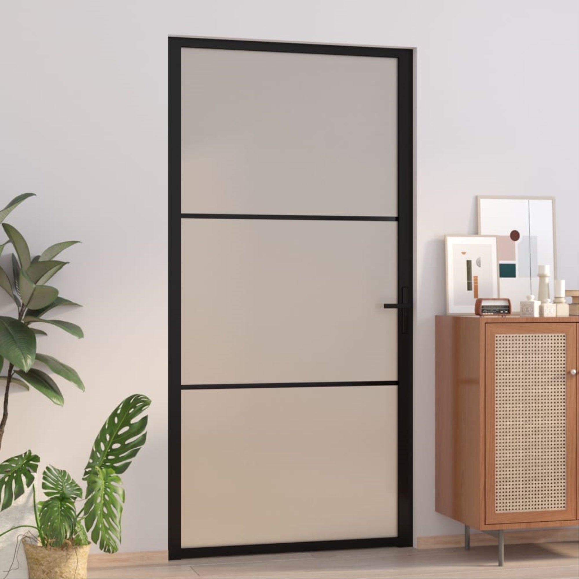 Vidaxl Interior Door 40.4'X79.3' Black Matt Glass And Aluminum