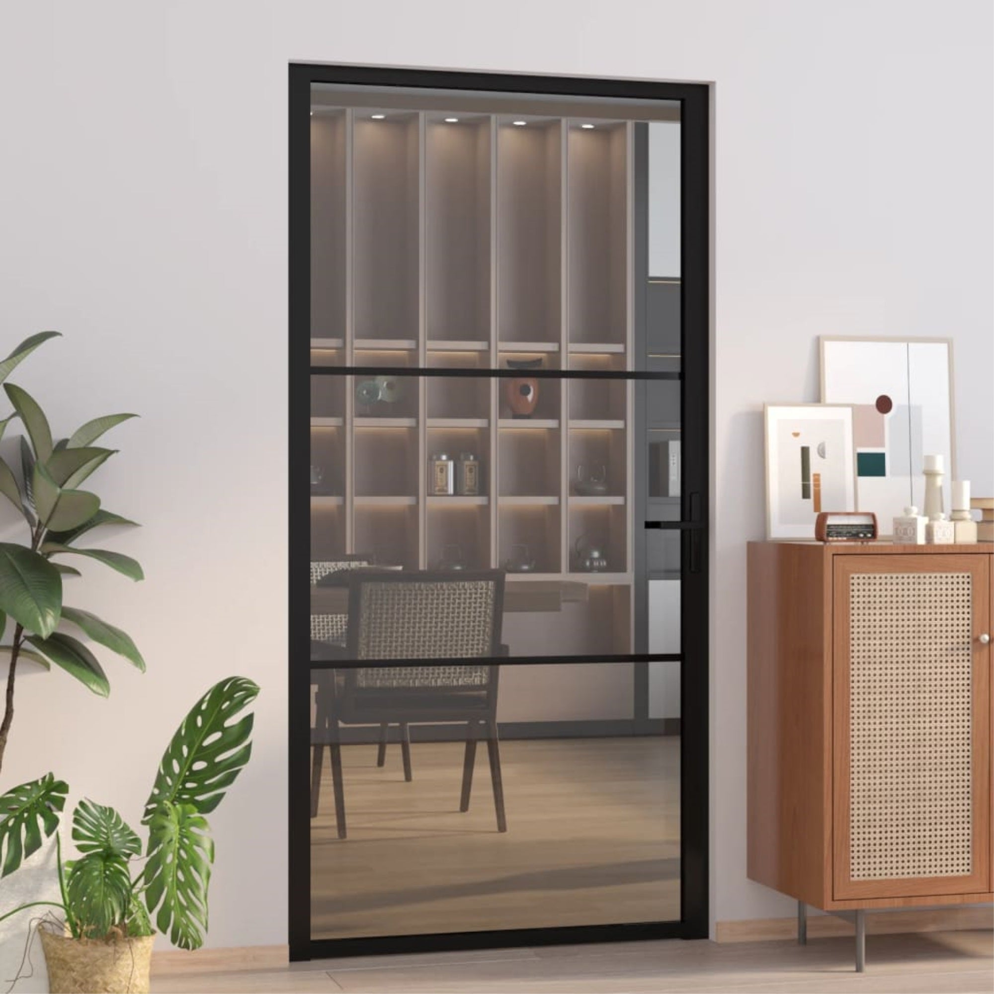 Vidaxl Interior Door 40.4'X79.3' Black Esg Glass And Aluminum