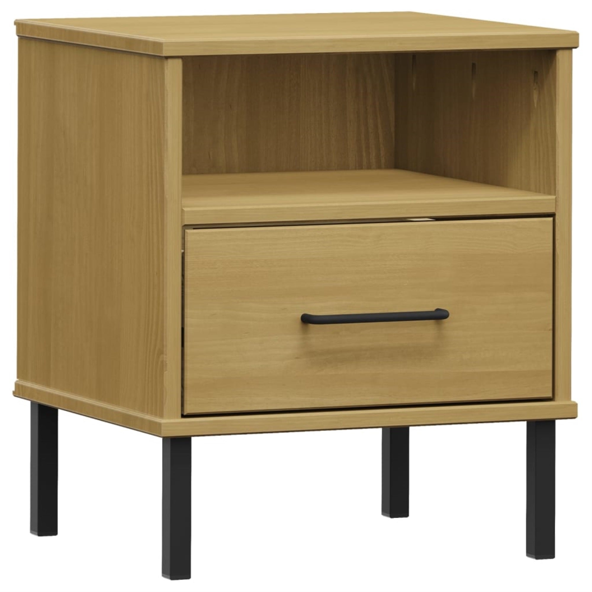 Vidaxl Bedside Cabinet With Metal Legs Brown Solid Wood Pine Oslo