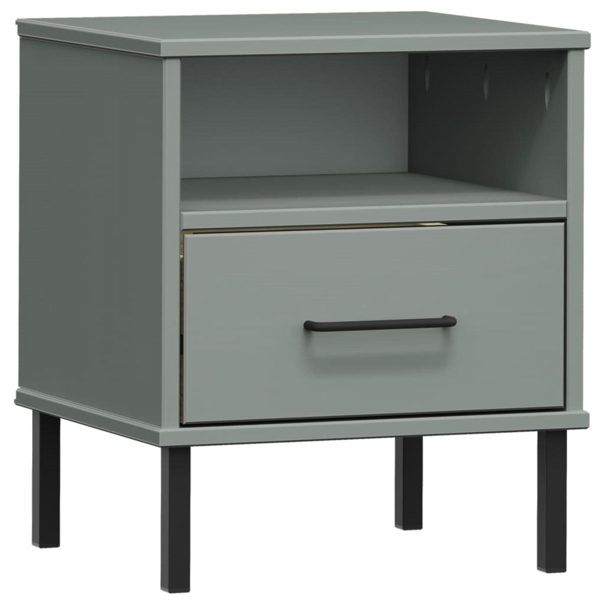 Vidaxl Bedside Cabinet With Metal Legs Gray Solid Wood Pine Oslo