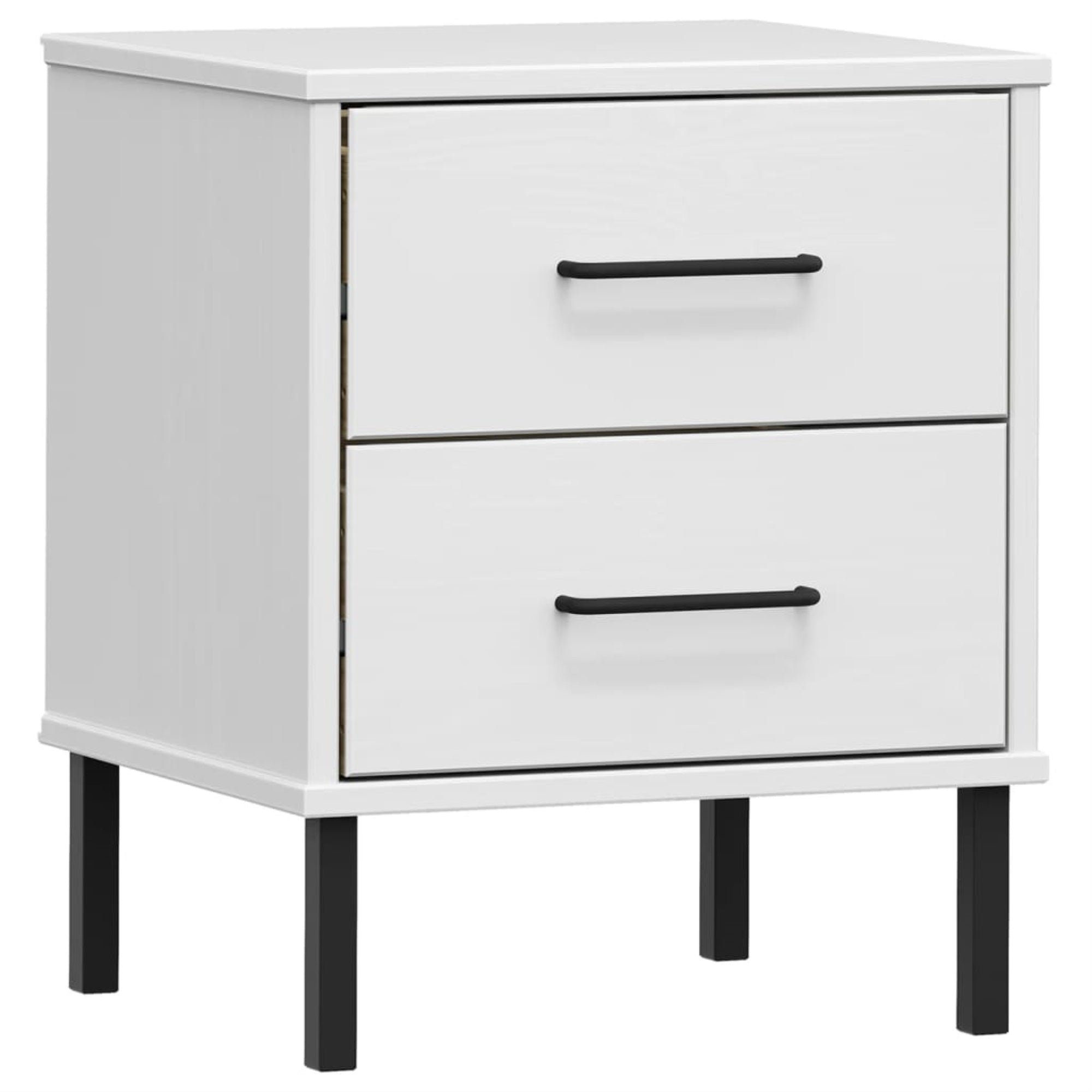 Vidaxl Bedside Cabinet With Metal Legs White Solid Wood Pine Oslo