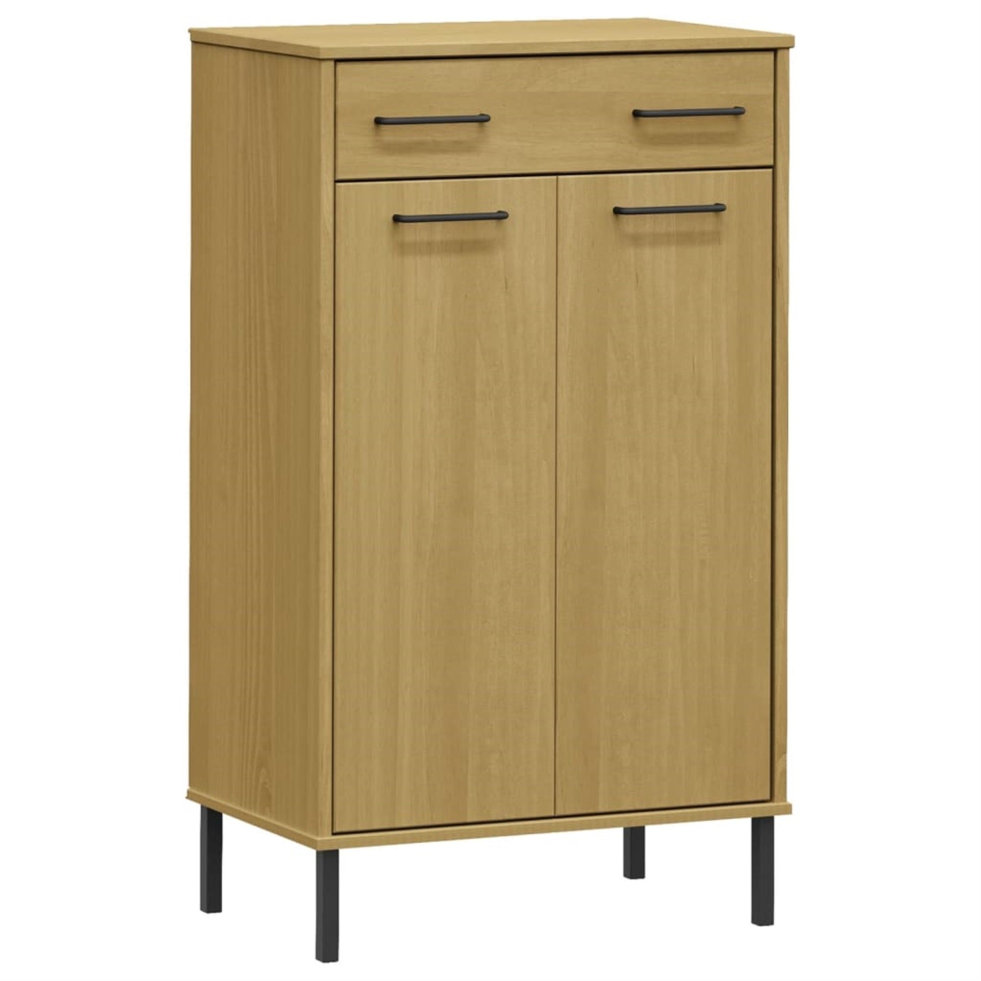 Vidaxl Shoe Rack With Metal Legs Brown Solid Wood Pine Oslo