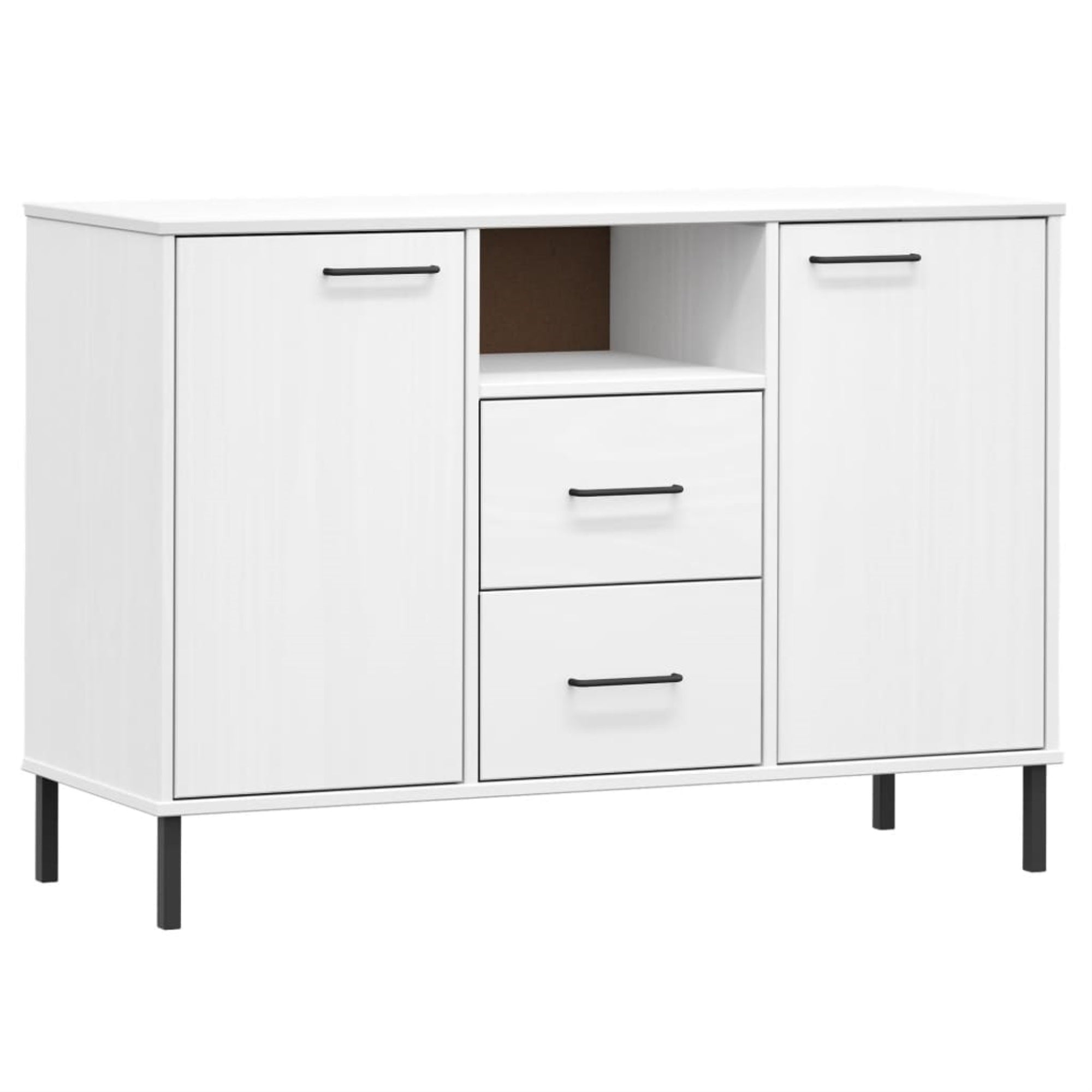 Vidaxl Sideboard With Metal Legs White 44.5'X15.7'X30.3' Solid Wood Oslo